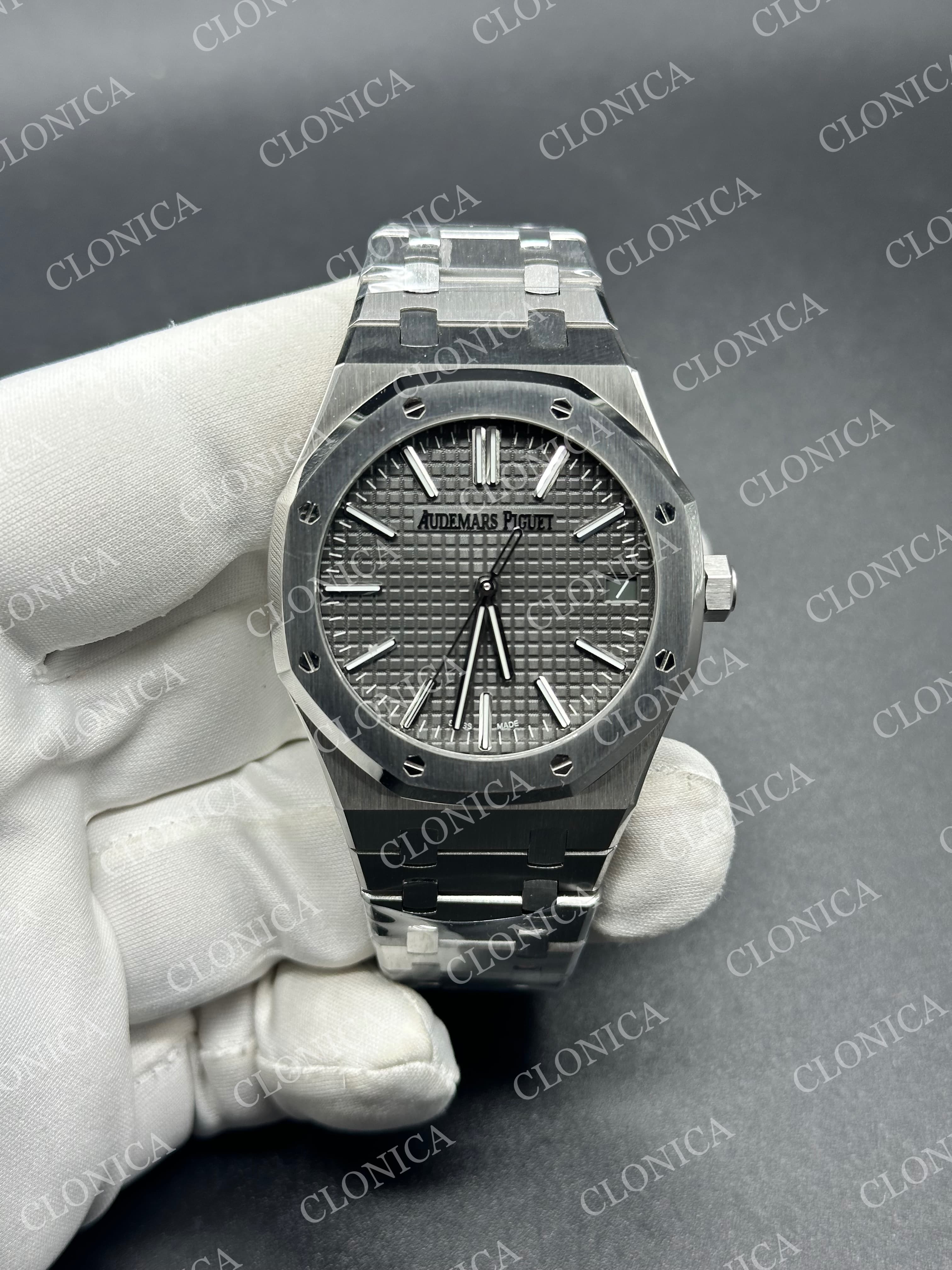 ROYAL OAK 41MM 15510 SS 1:1 GREY TEXTURED DIAL ON SS BRACELET SUPER CLONE A4302 — view 1