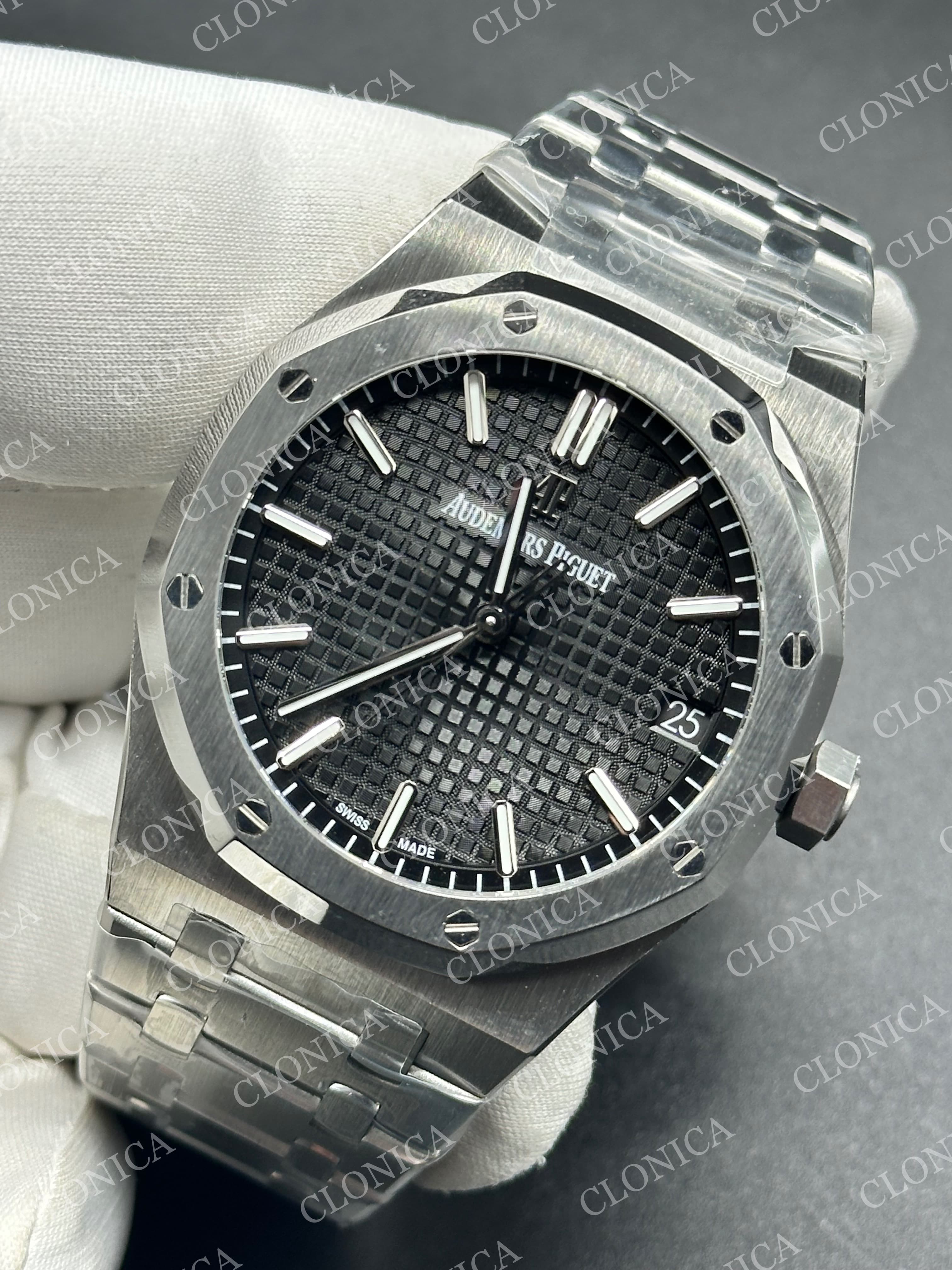 ROYAL OAK 41MM 15500 SS 1:1 BLACK TEXTURED DIAL ON SS BRACELET SUPER CLONE A4302 — view 3