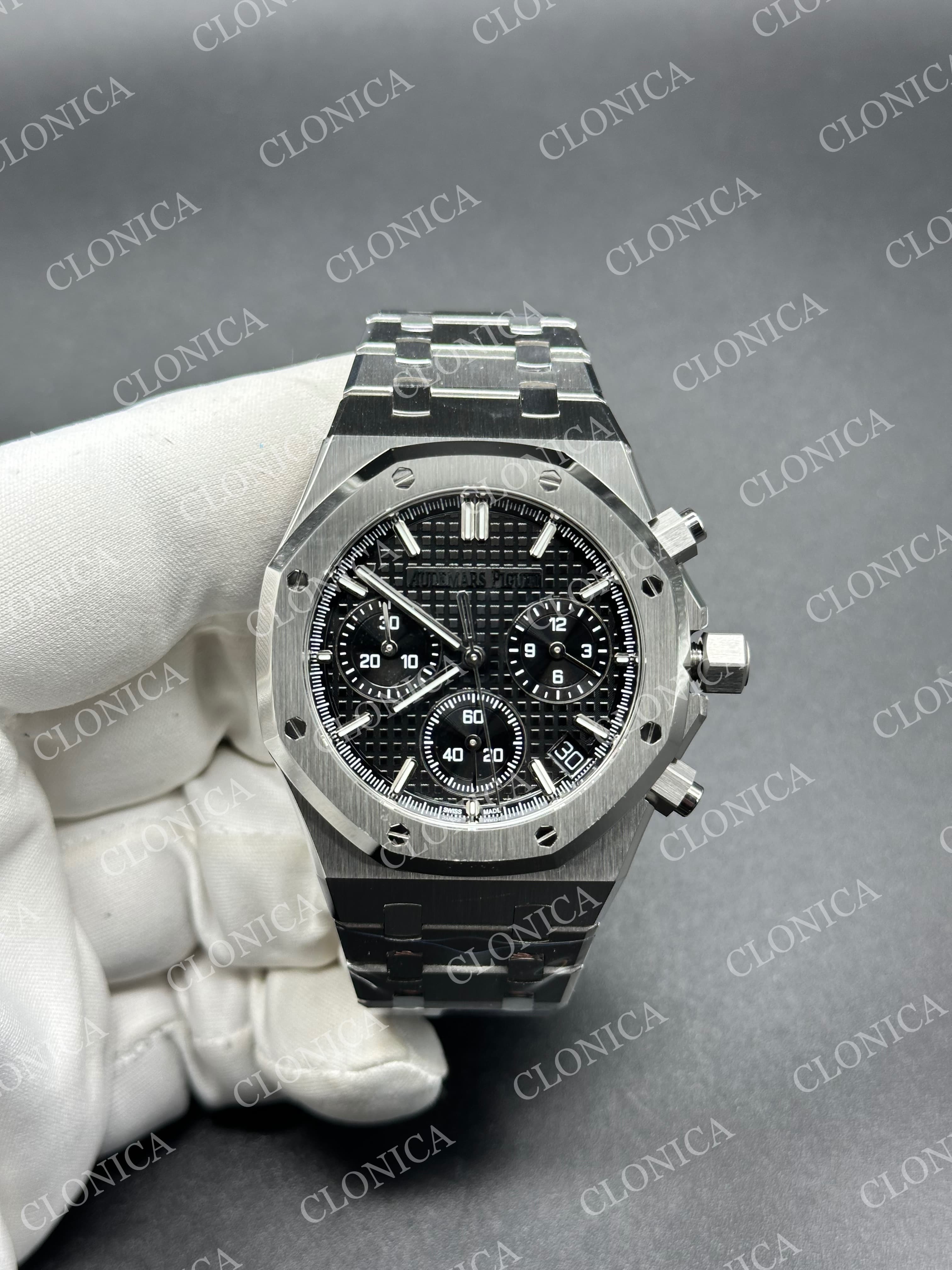 ROYAL OAK CHRONO 26240 SS BLACK DIAL ON SS BRACELET SA4401 SUPER CLONE — view 1