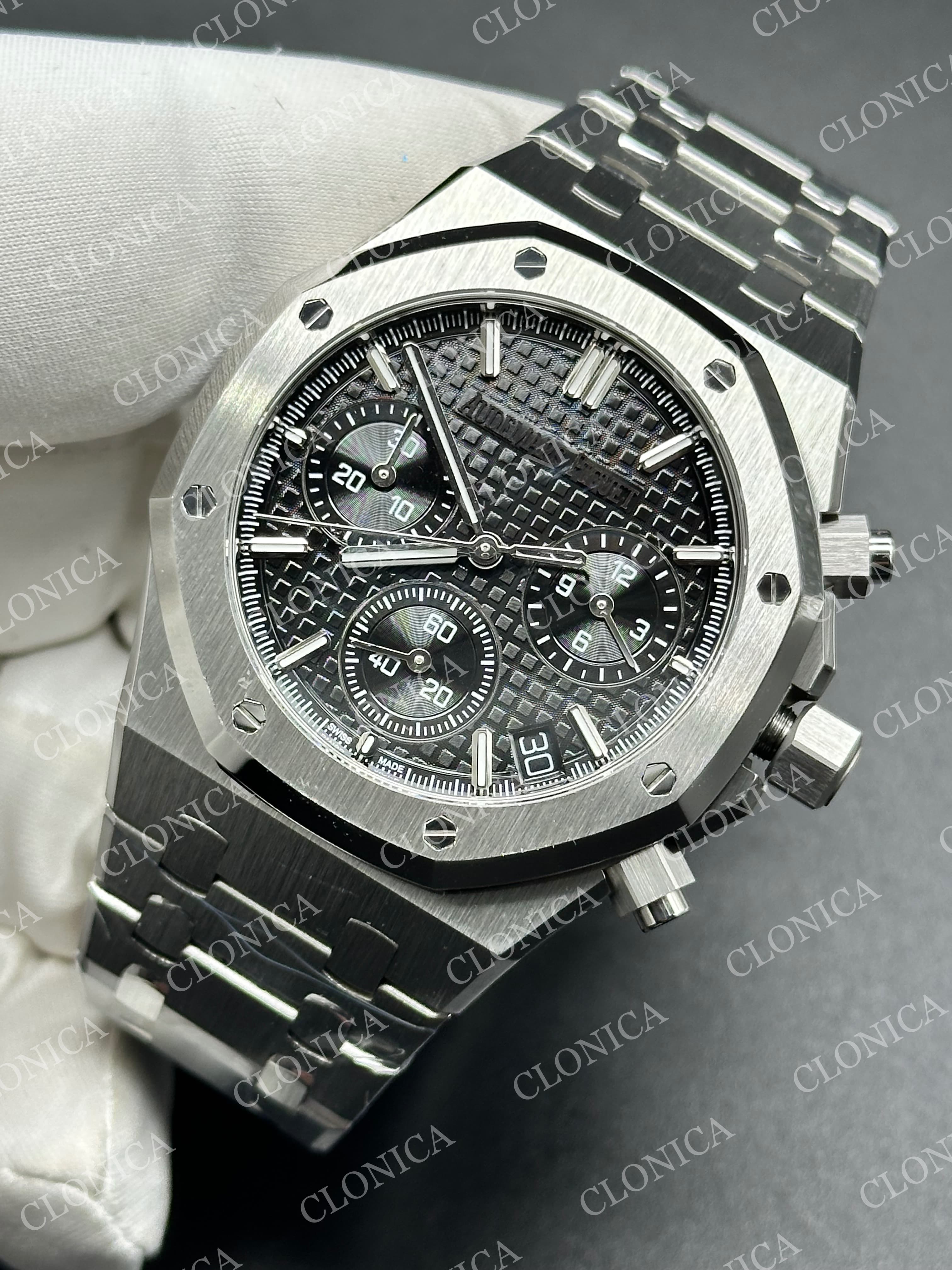 ROYAL OAK CHRONO 26240 SS BLACK DIAL ON SS BRACELET SA4401 SUPER CLONE — view 3
