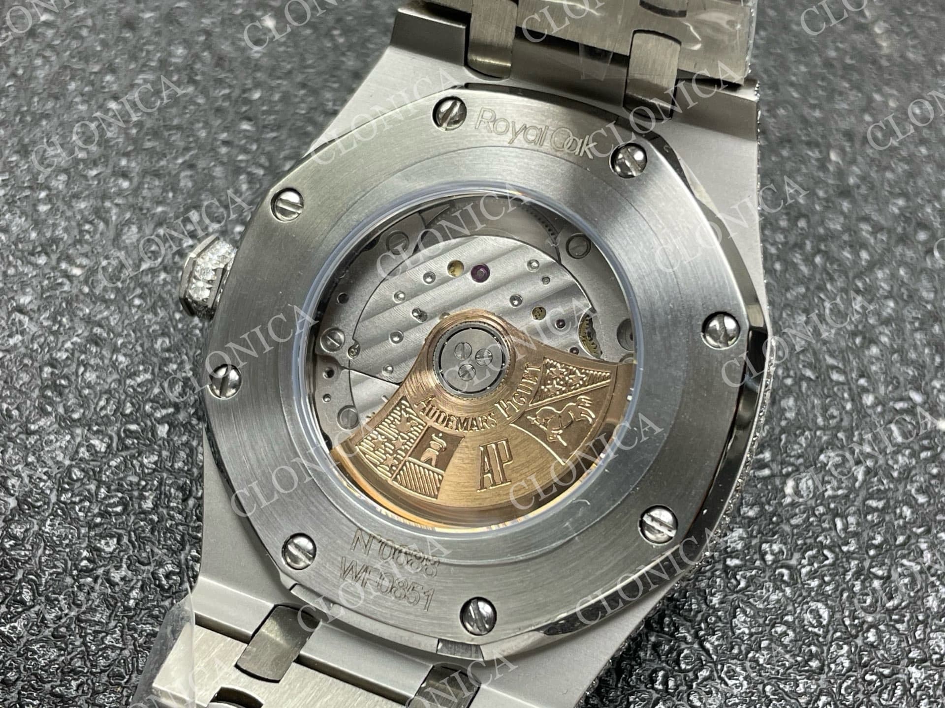 ROYAL OAK 41MM 15400 SS 1:1 DIAMOND TEXTURED DIAL ON SS DIAMOND BRACELET SA3120 SUPER CLONE — view 8
