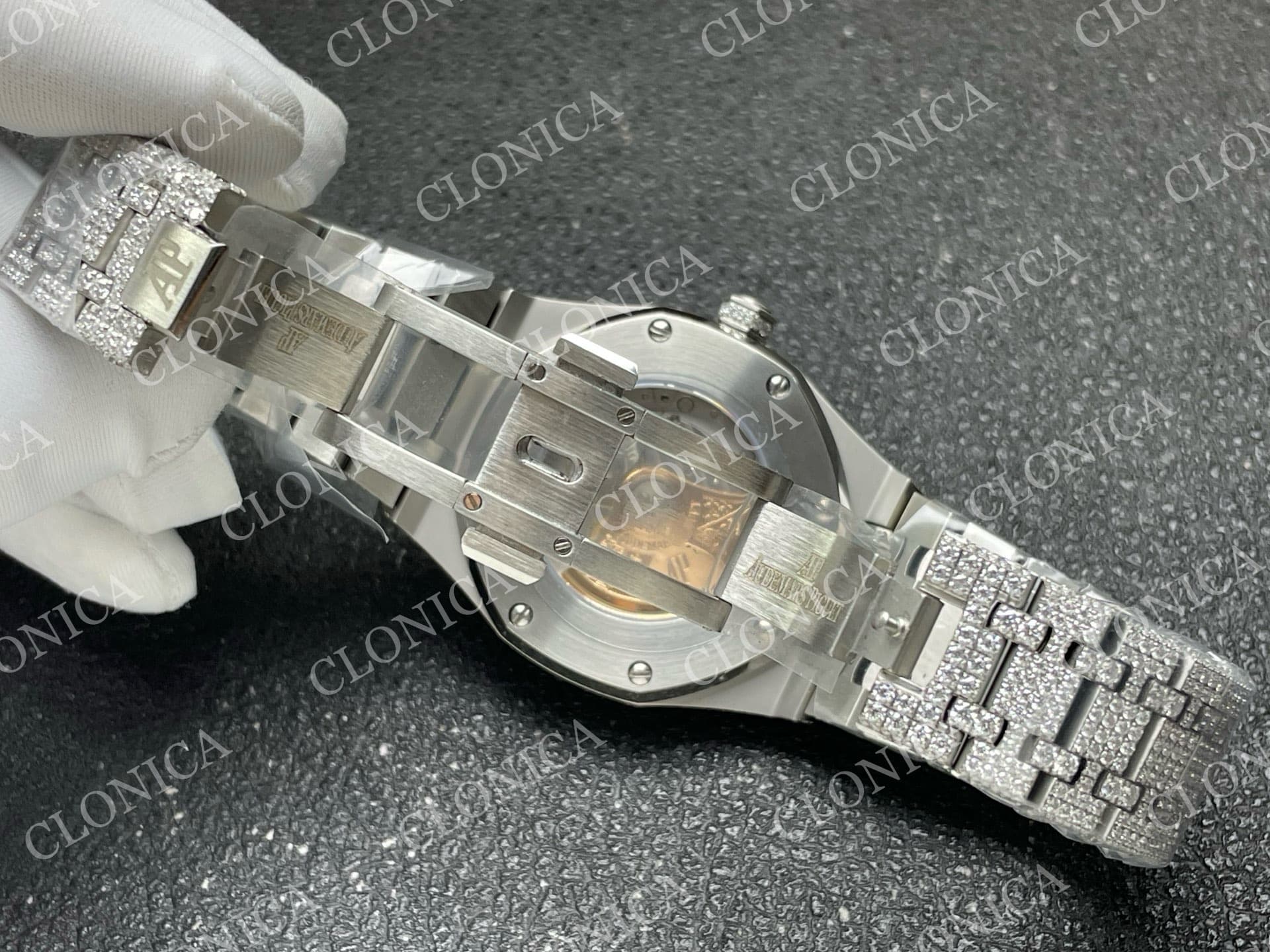 ROYAL OAK 41MM 15400 SS 1:1 DIAMOND TEXTURED DIAL ON SS DIAMOND BRACELET SA3120 SUPER CLONE — view 6