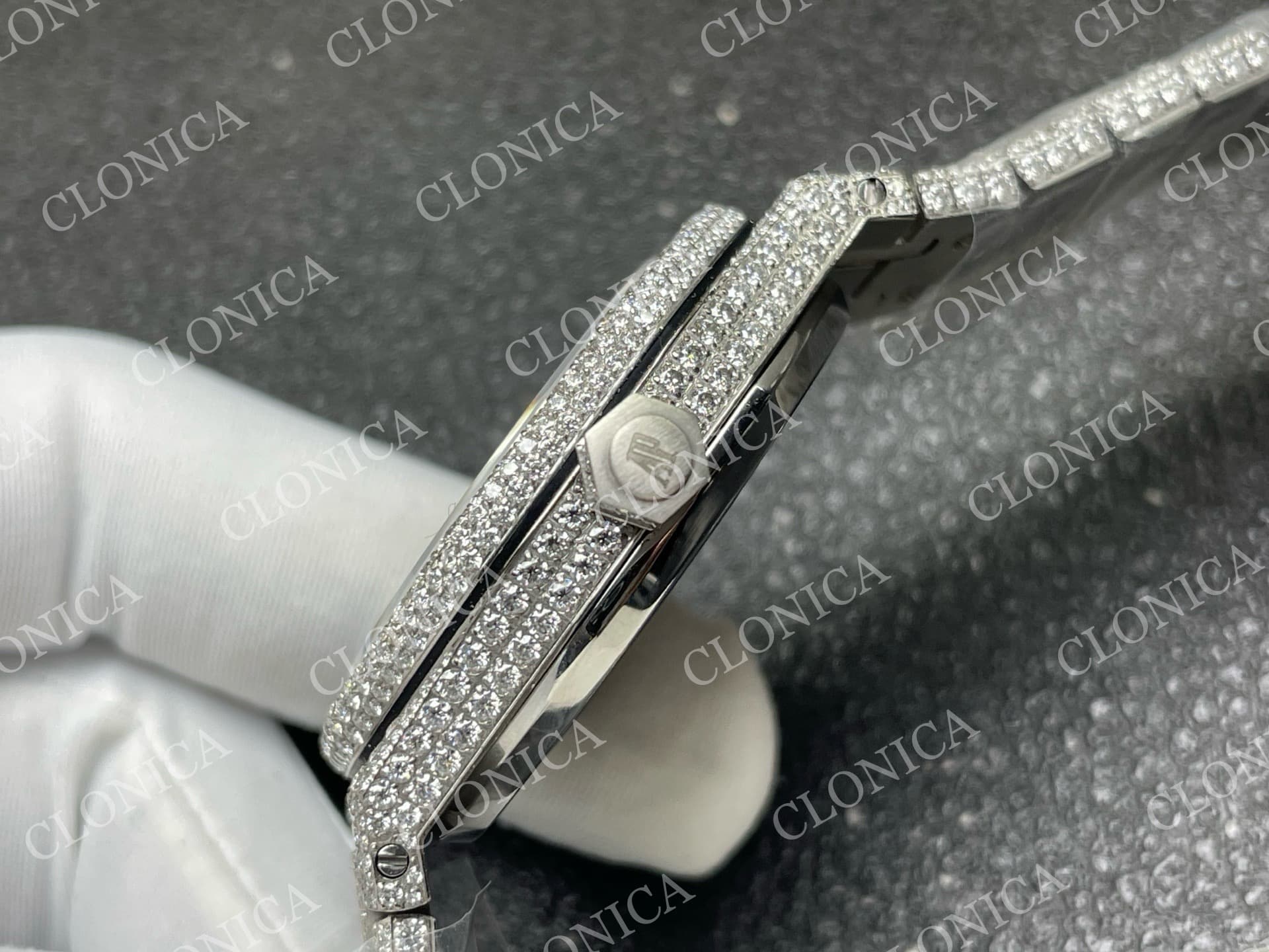 ROYAL OAK 41MM 15400 SS 1:1 DIAMOND TEXTURED DIAL ON SS DIAMOND BRACELET SA3120 SUPER CLONE — view 7