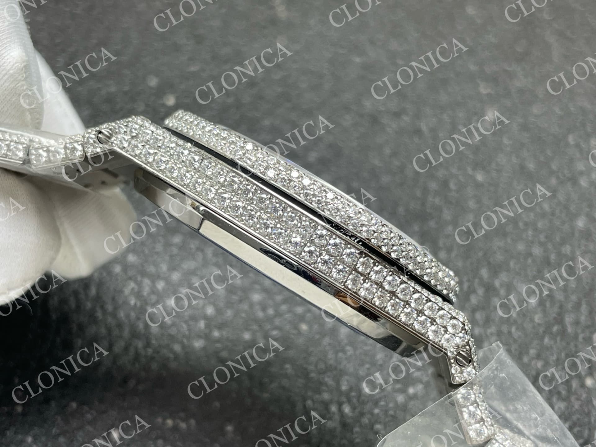 ROYAL OAK 41MM 15400 SS 1:1 DIAMOND TEXTURED DIAL ON SS DIAMOND BRACELET SA3120 SUPER CLONE — view 9
