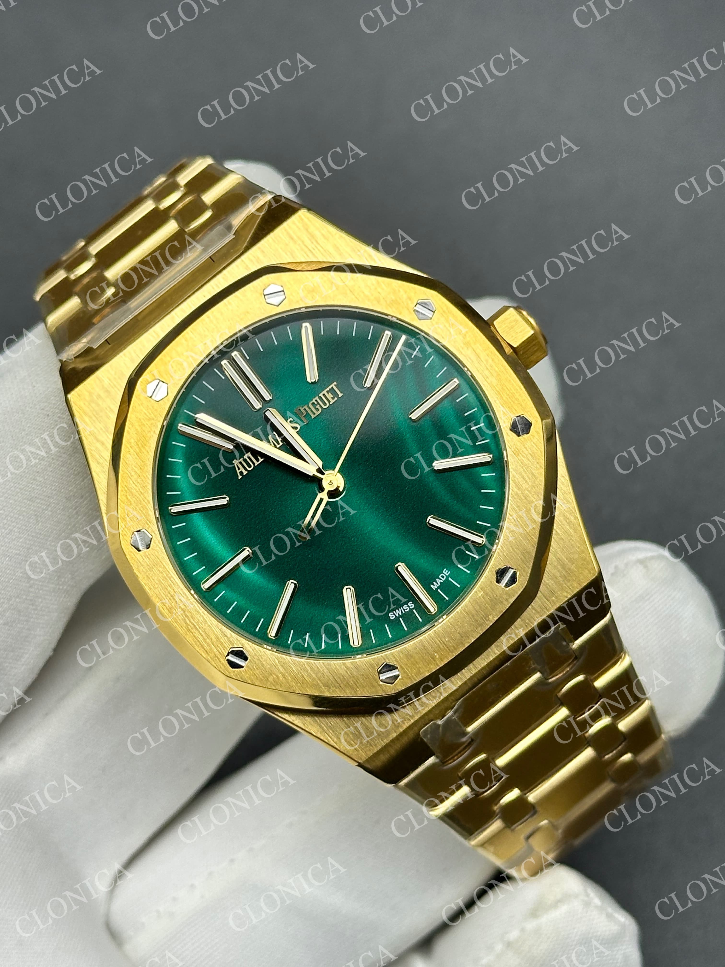ROYAL OAK 41MM 15513 YG 1:1 GREEN DIAL ON YG BRACELET SUPER CLONE A4302 — view 2