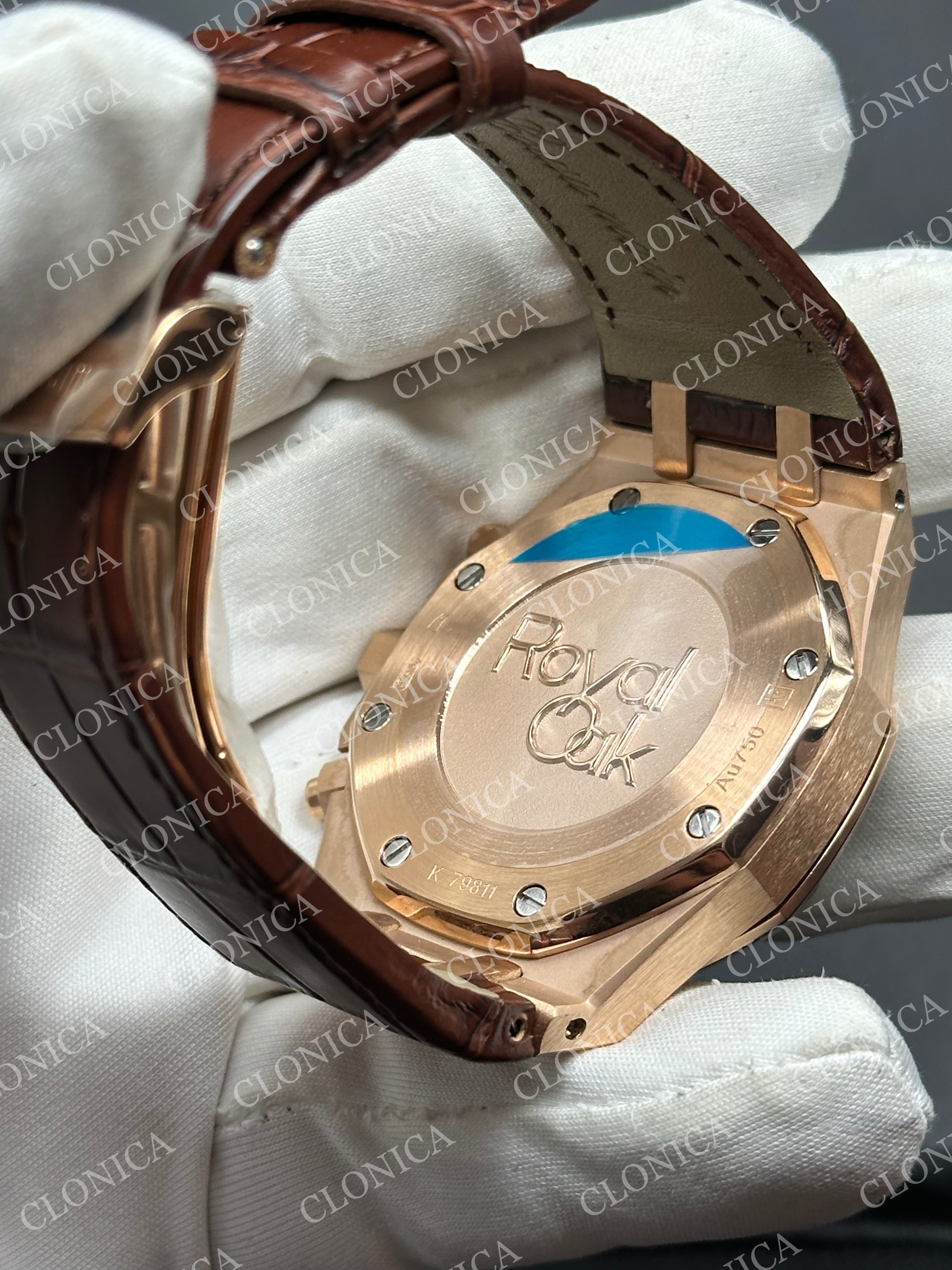 ROYAL OAK CHRONO 26331 SS BROWN DIAL ROSE SUBDIAL ON BROWN LEATHER STRAP A2385 — view 7