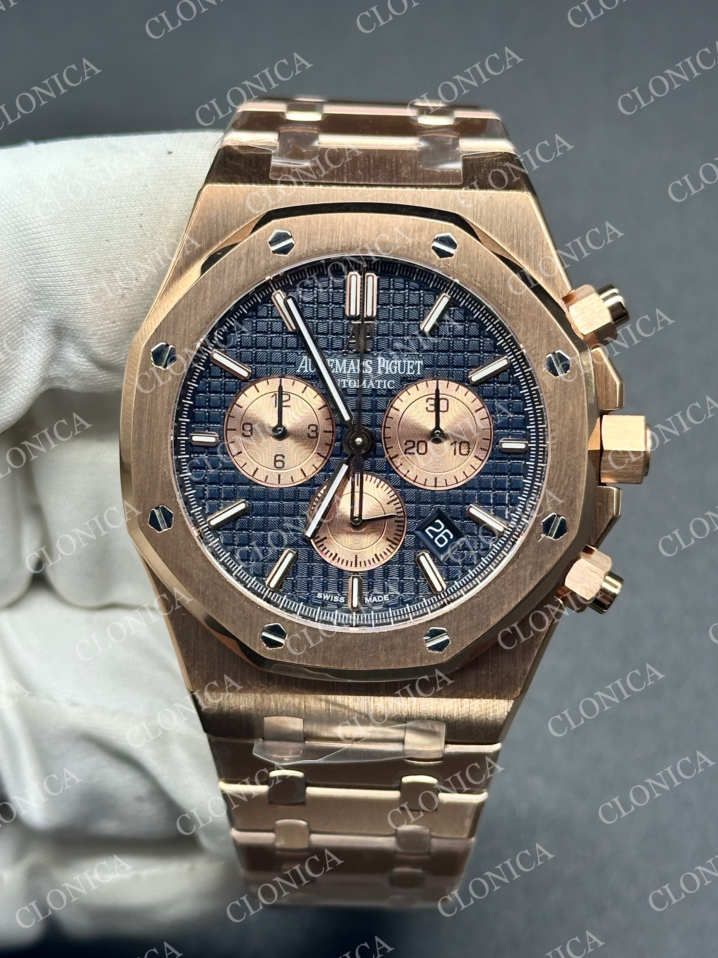ROYAL OAK CHRONO 26331 RG BLUE DIAL ROSE SUBDIAL ON RG BRACELET A2385 — view 1