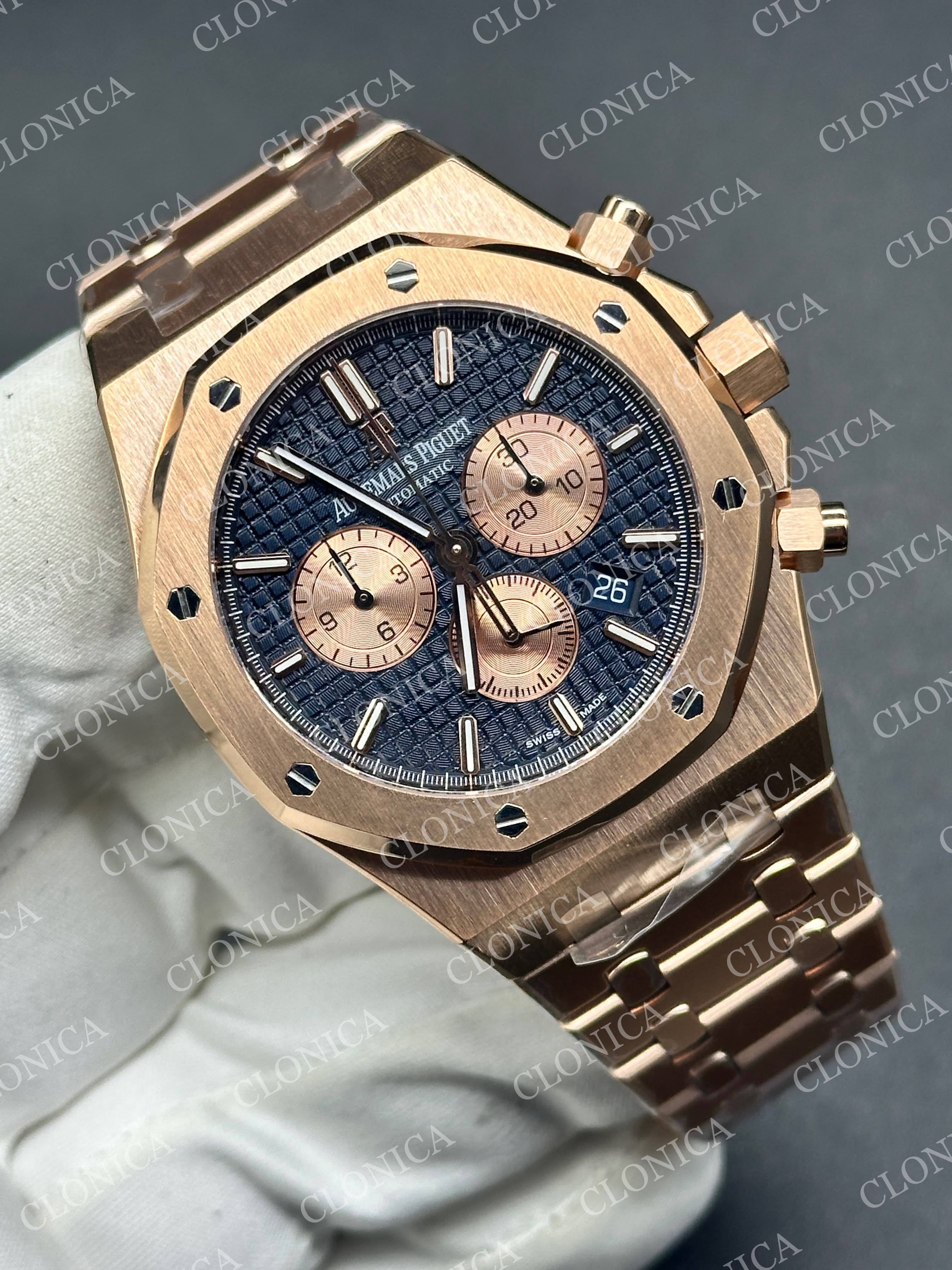 ROYAL OAK CHRONO 26331 RG BLUE DIAL ROSE SUBDIAL ON RG BRACELET A2385 — view 2