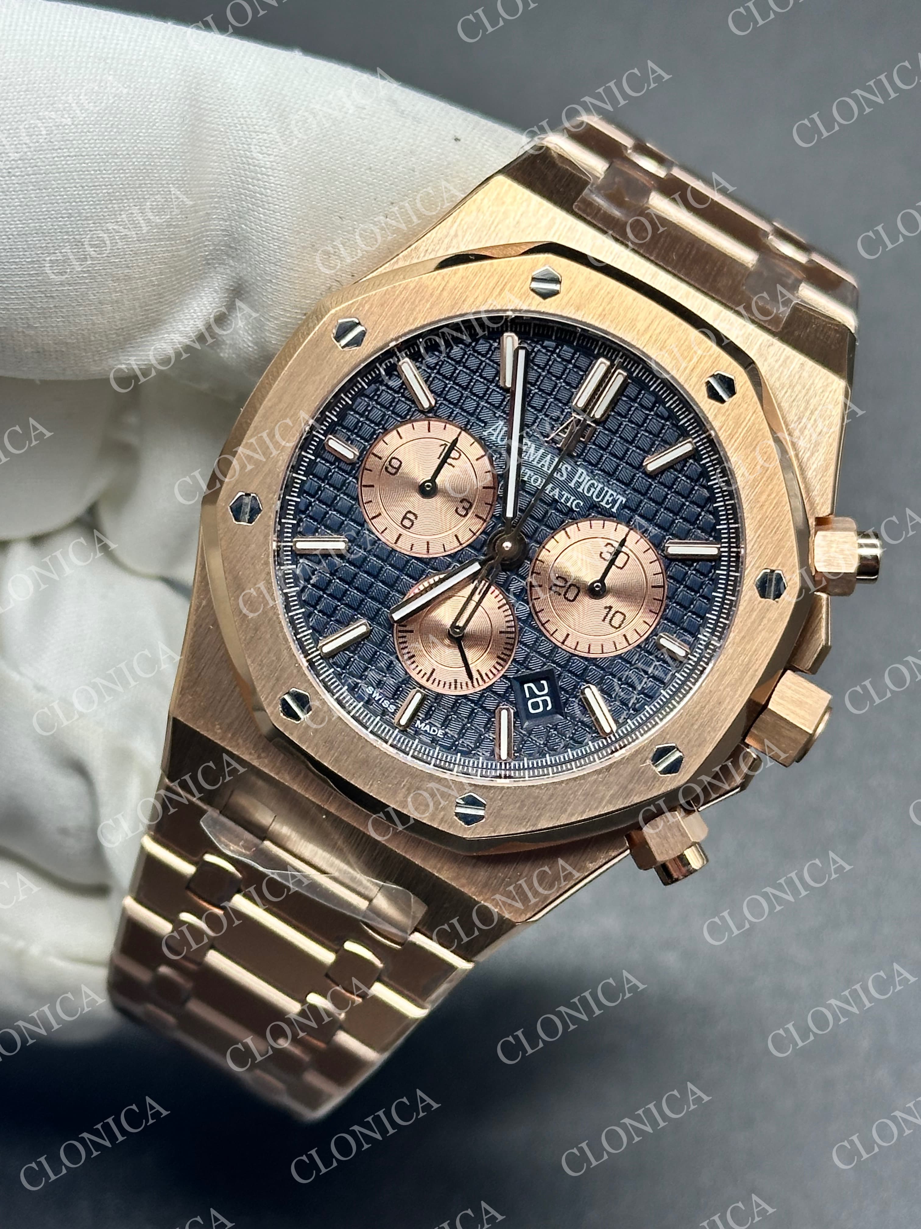 ROYAL OAK CHRONO 26331 RG BLUE DIAL ROSE SUBDIAL ON RG BRACELET A2385 — view 3
