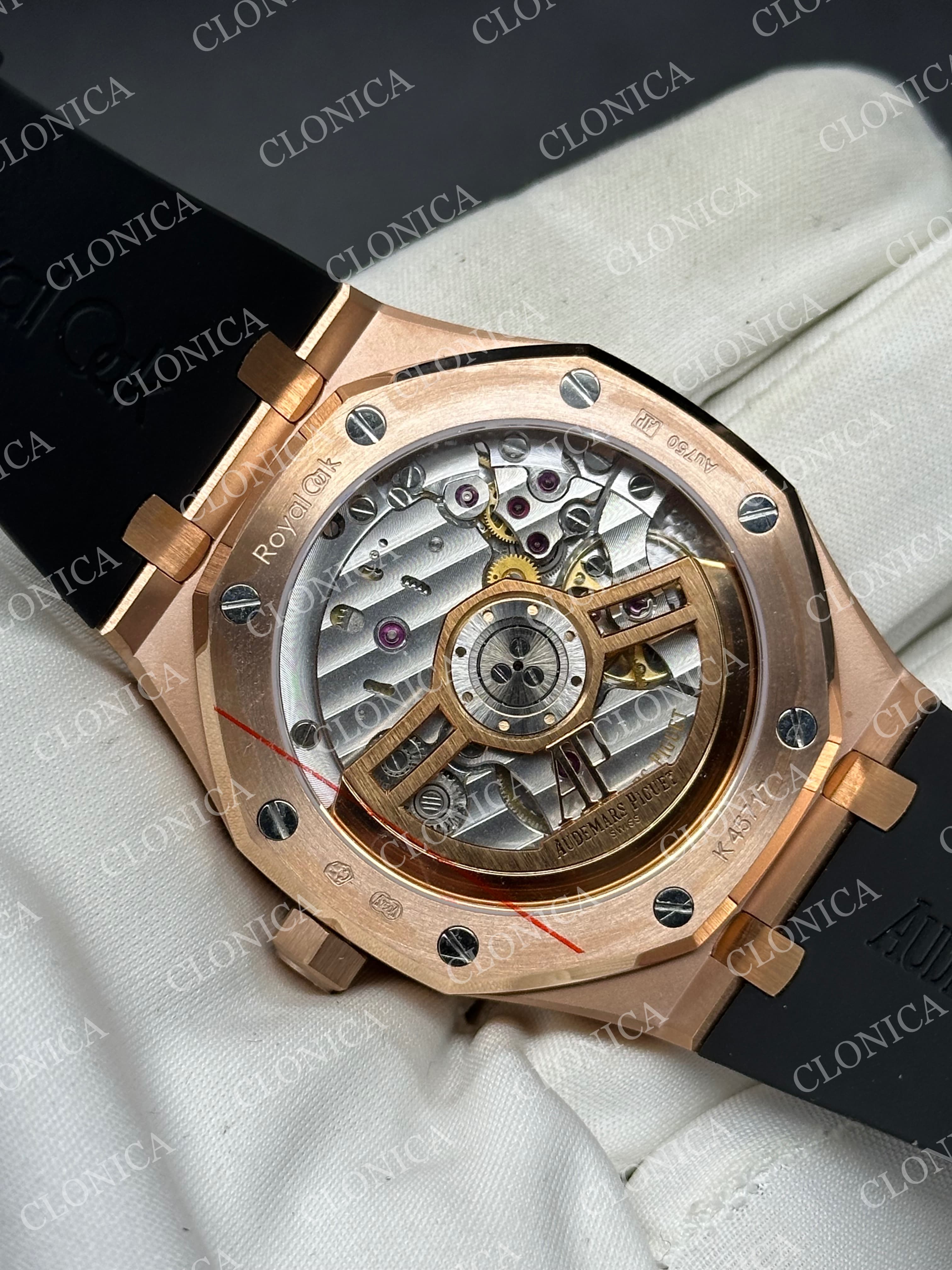 ROYAL OAK 41MM 15510 RG 1:1 BLACK TEXTURED DIAL ON LEATHER BRACELET SUPER CLONE A4302 — view 5