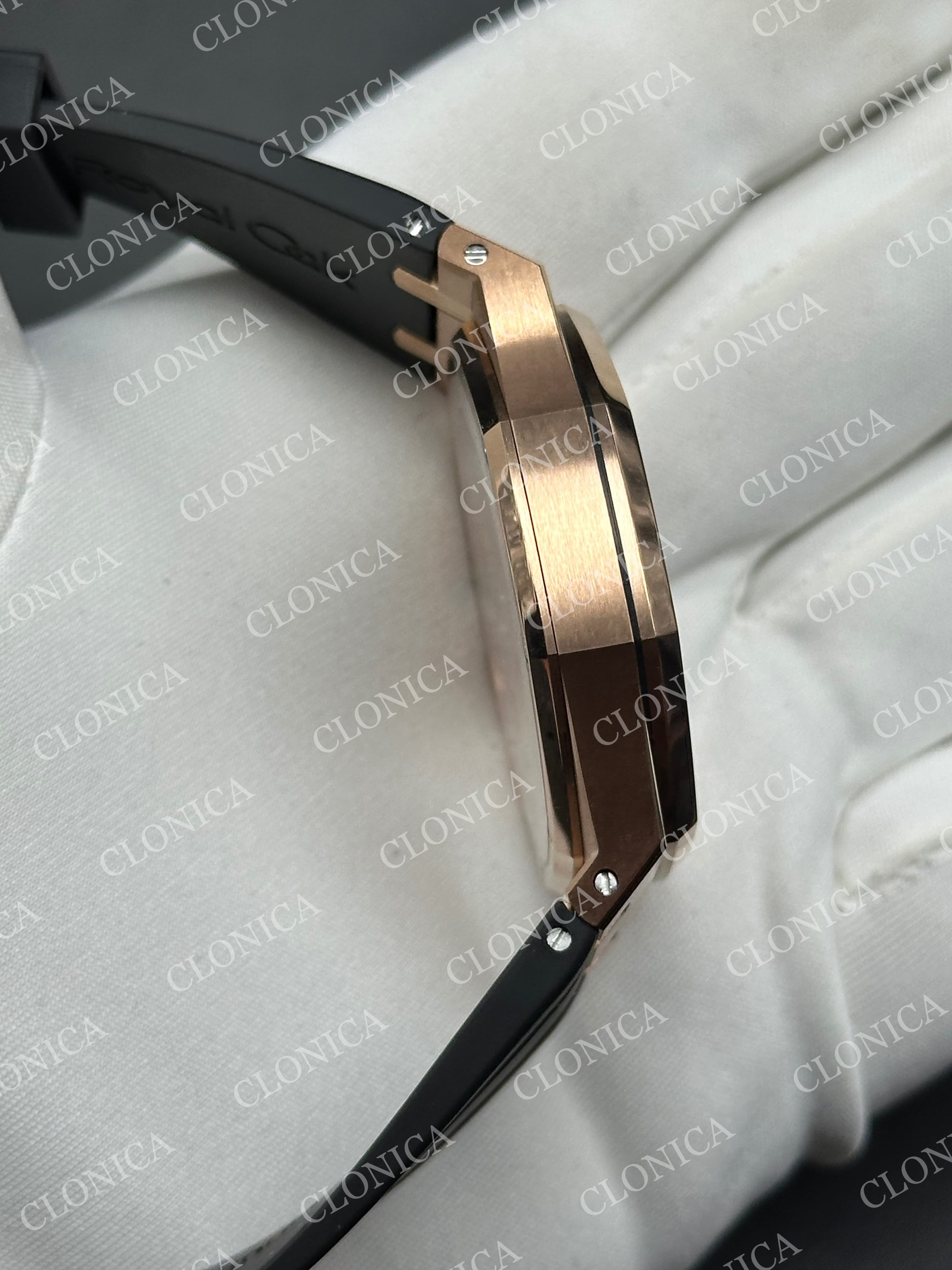 ROYAL OAK 41MM 15510 RG 1:1 BLACK TEXTURED DIAL ON LEATHER BRACELET SUPER CLONE A4302 — view 6