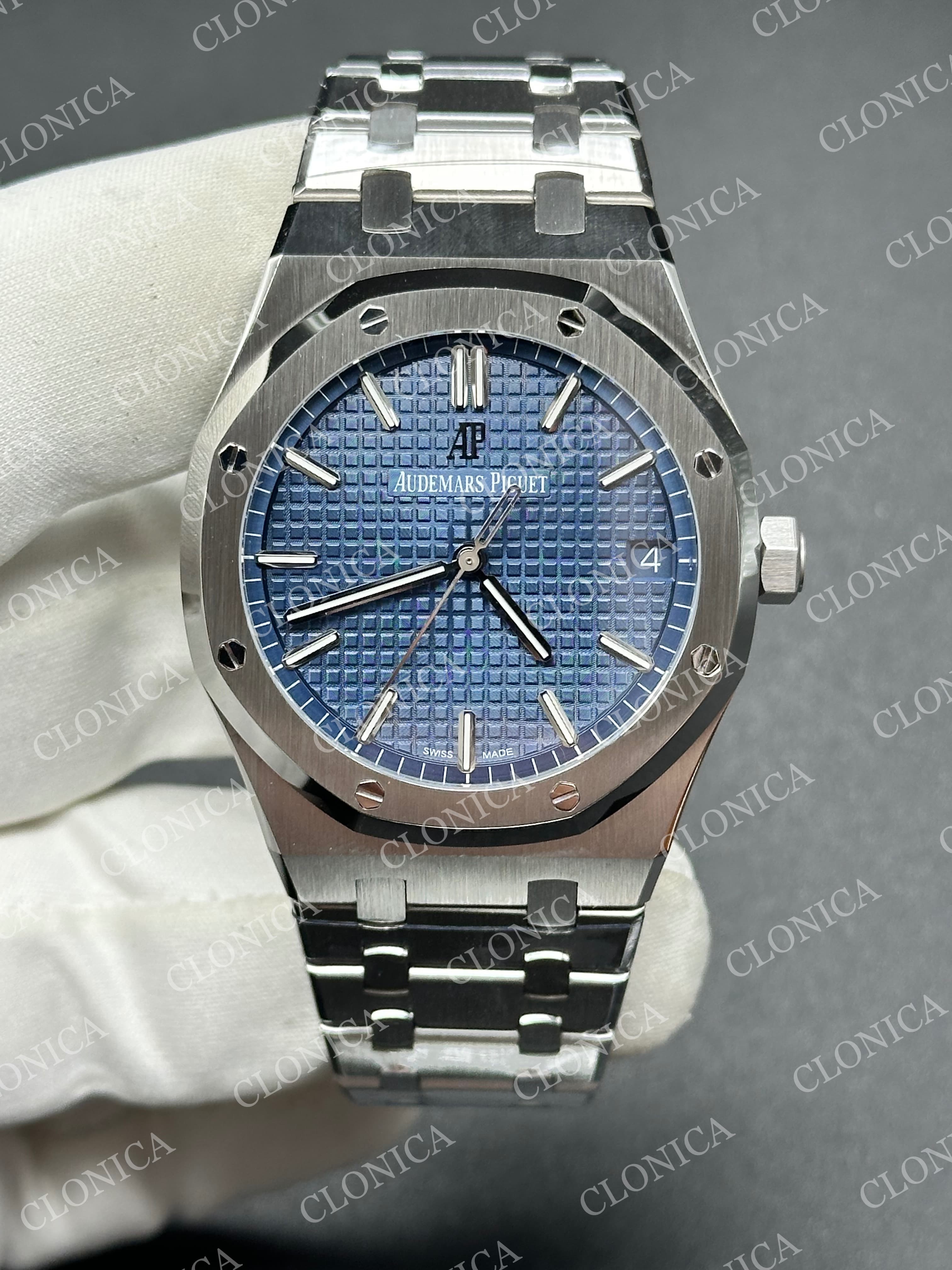 ROYAL OAK 41MM 15500 SS 1:1 BLUE TEXTURED DIAL ON SS BRACELET SUPER CLONE A4302