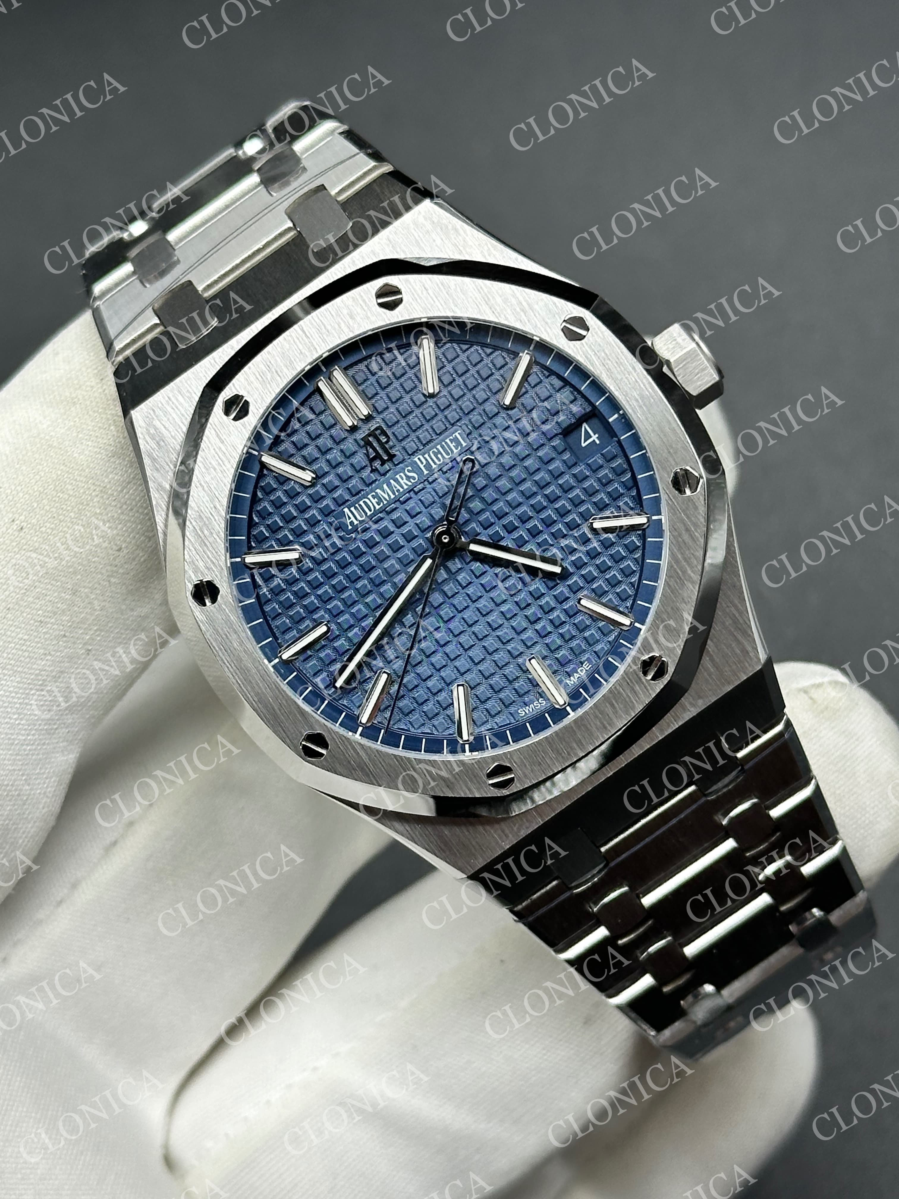 ROYAL OAK 41MM 15500 SS 1:1 BLUE TEXTURED DIAL ON SS BRACELET SUPER CLONE A4302 — view 2