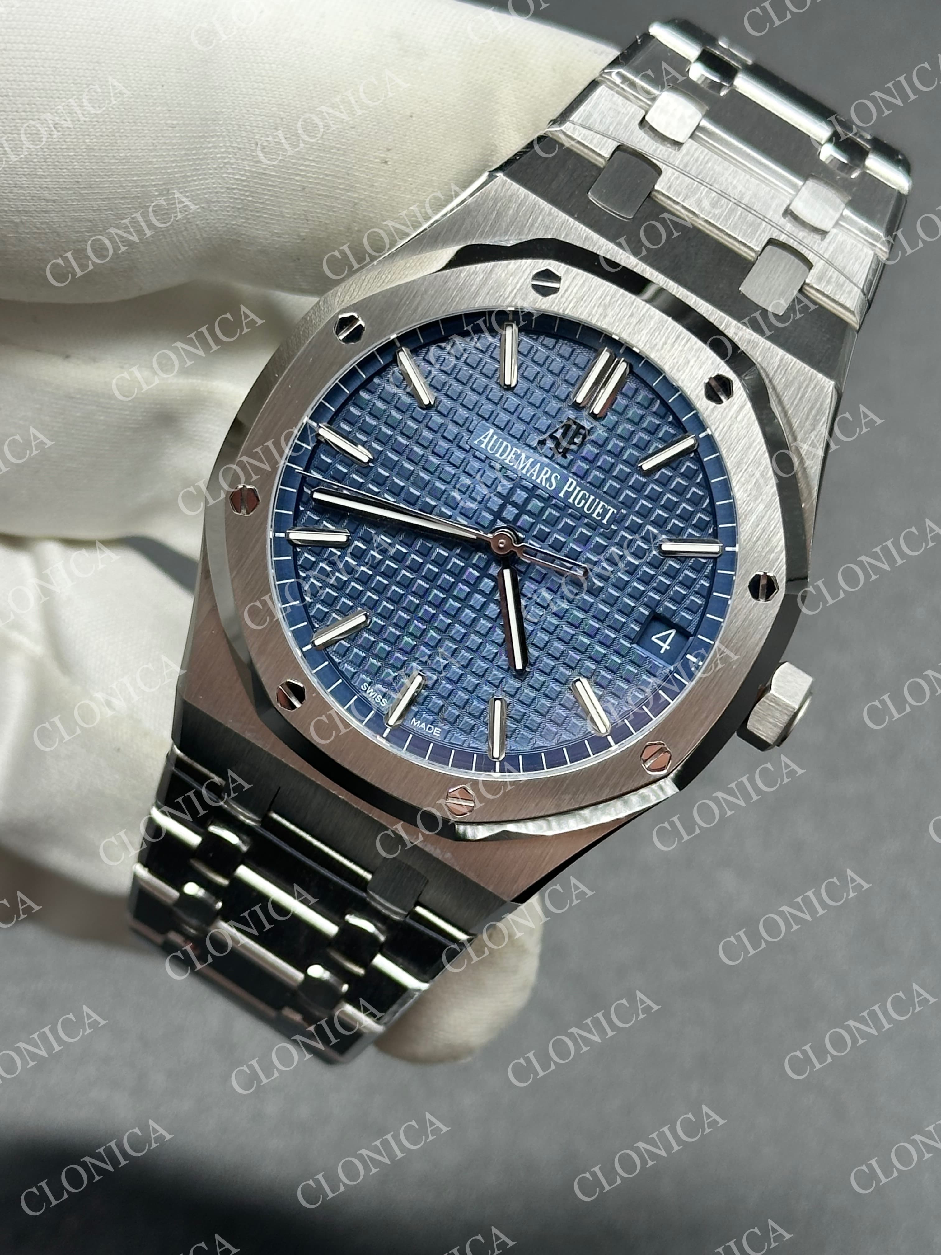 ROYAL OAK 41MM 15500 SS 1:1 BLUE TEXTURED DIAL ON SS BRACELET SUPER CLONE A4302 — view 3