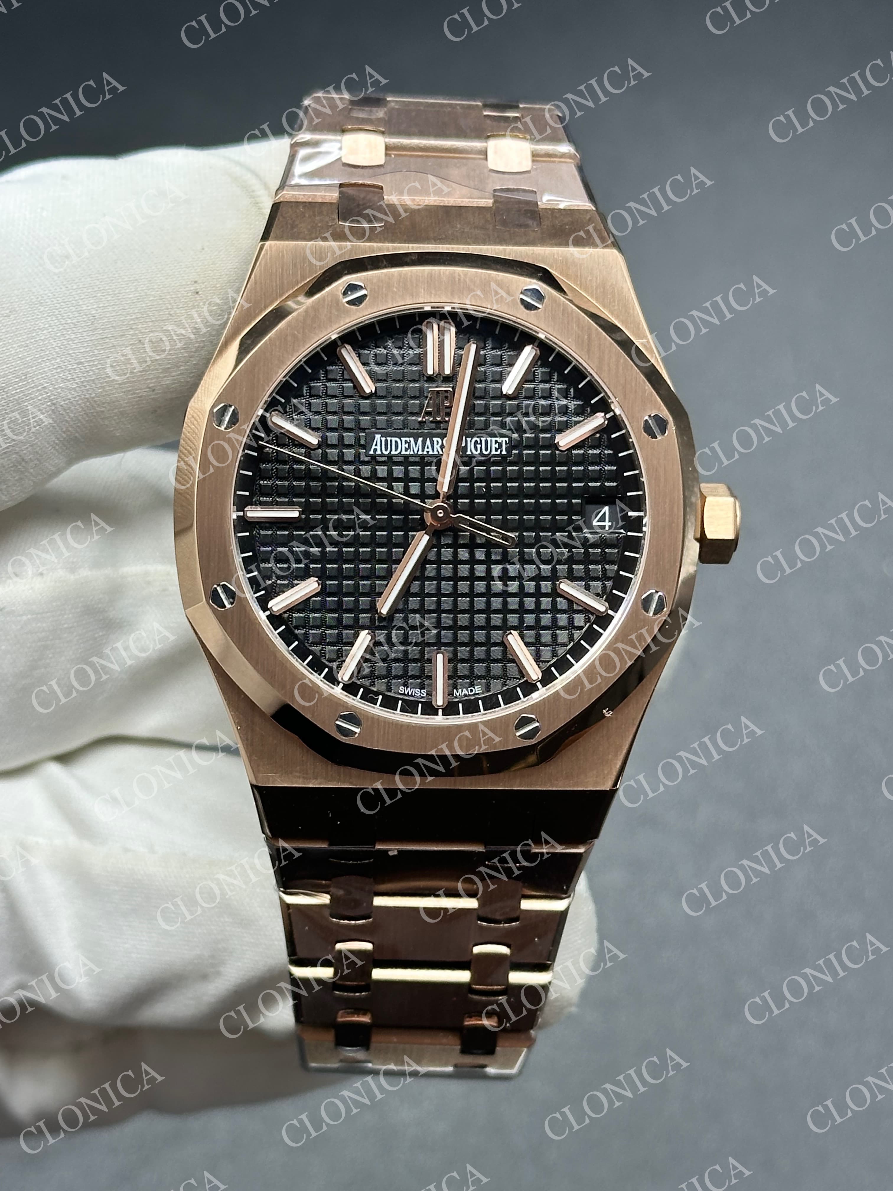 ROYAL OAK 41MM 15500 RG 1:1 BLACK TEXTURED DIAL ON SS BRACELET SUPER CLONE A4302 — view 1
