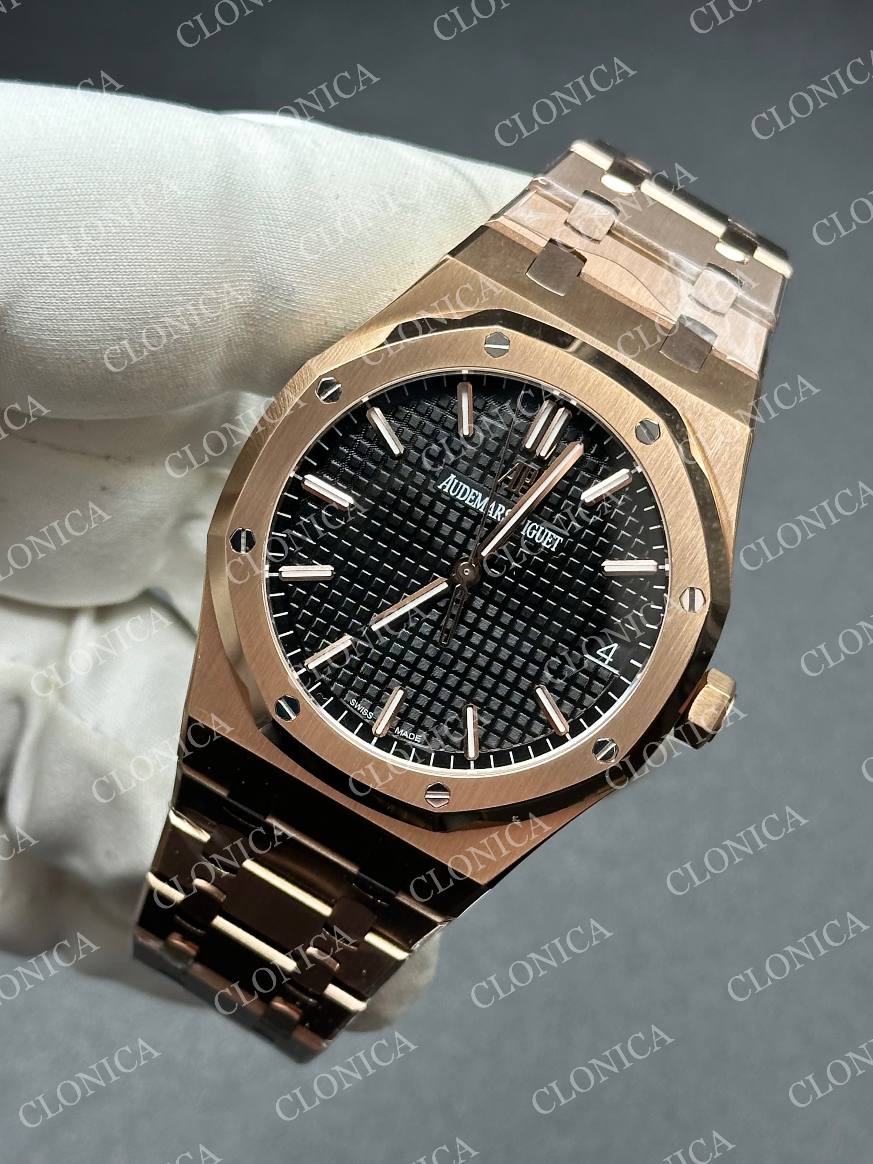 ROYAL OAK 41MM 15500 RG 1:1 BLACK TEXTURED DIAL ON SS BRACELET SUPER CLONE A4302 — view 3