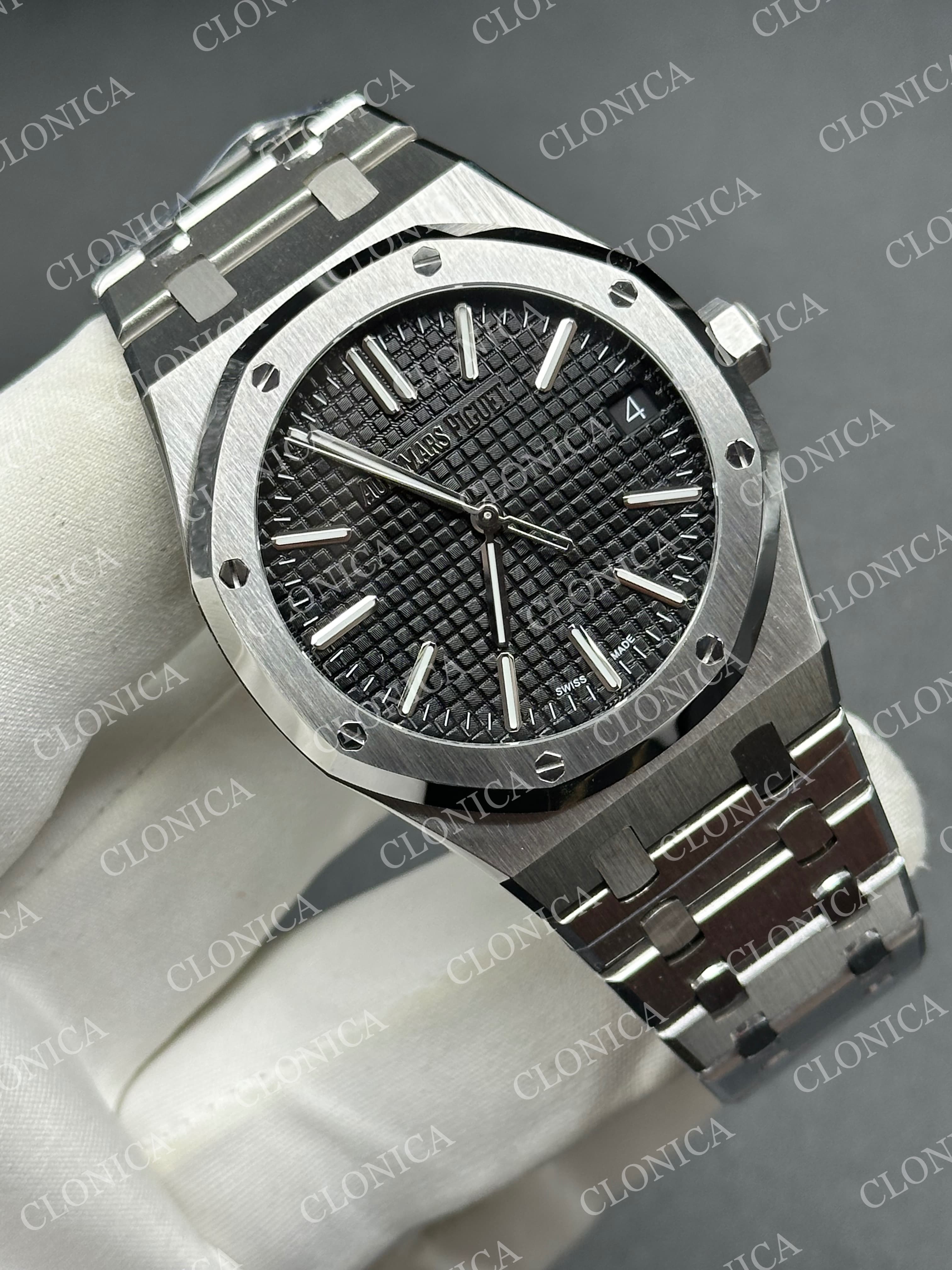ROYAL OAK 41MM 15510 SS 1:1 BLACK TEXTURED DIAL ON SS BRACELET SUPER CLONE A4302 — view 2