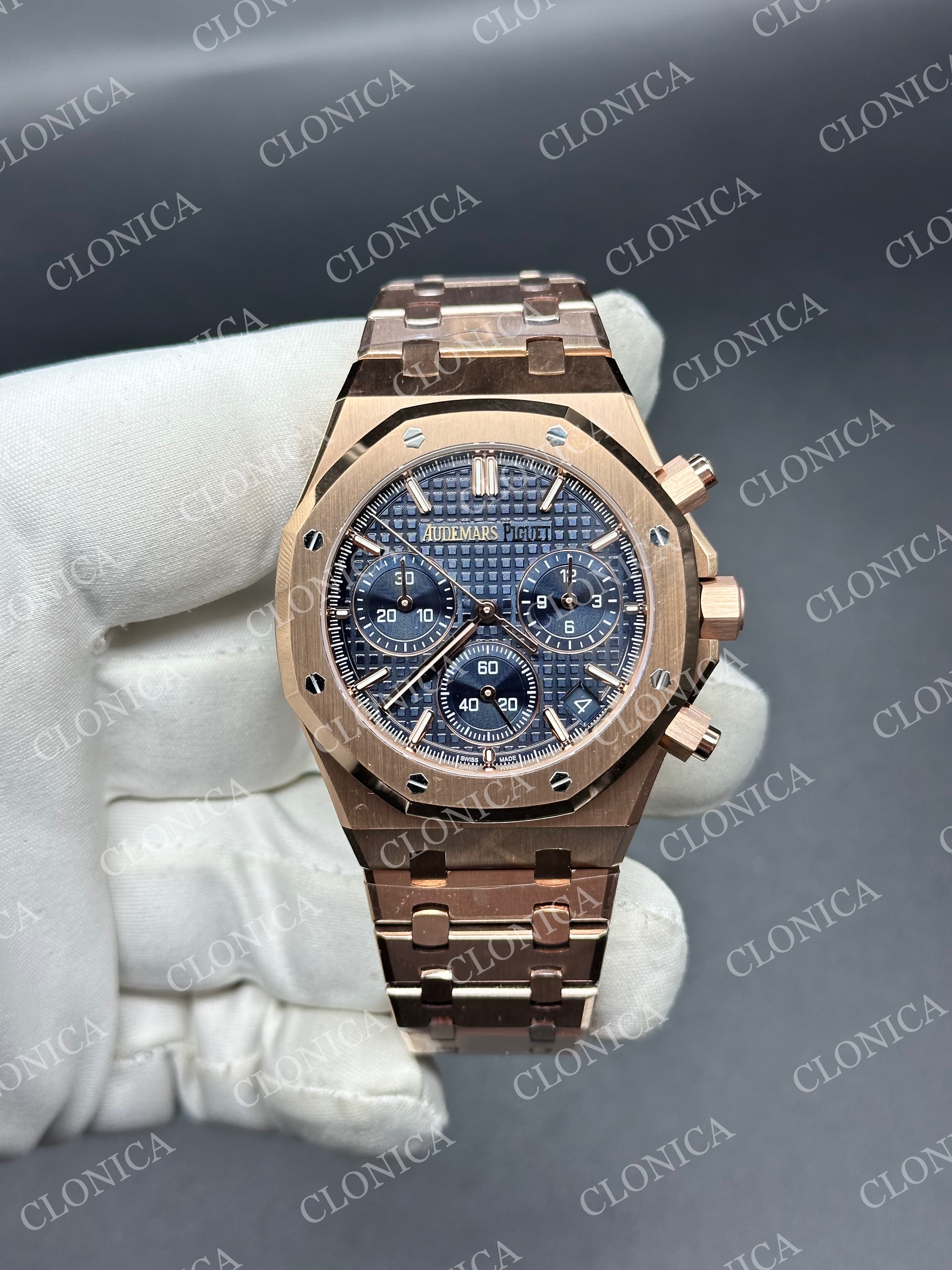 ROYAL OAK CHRONO 26240 RG BLUE DIAL ON RG BRACELET SA4401 SUPER CLONE