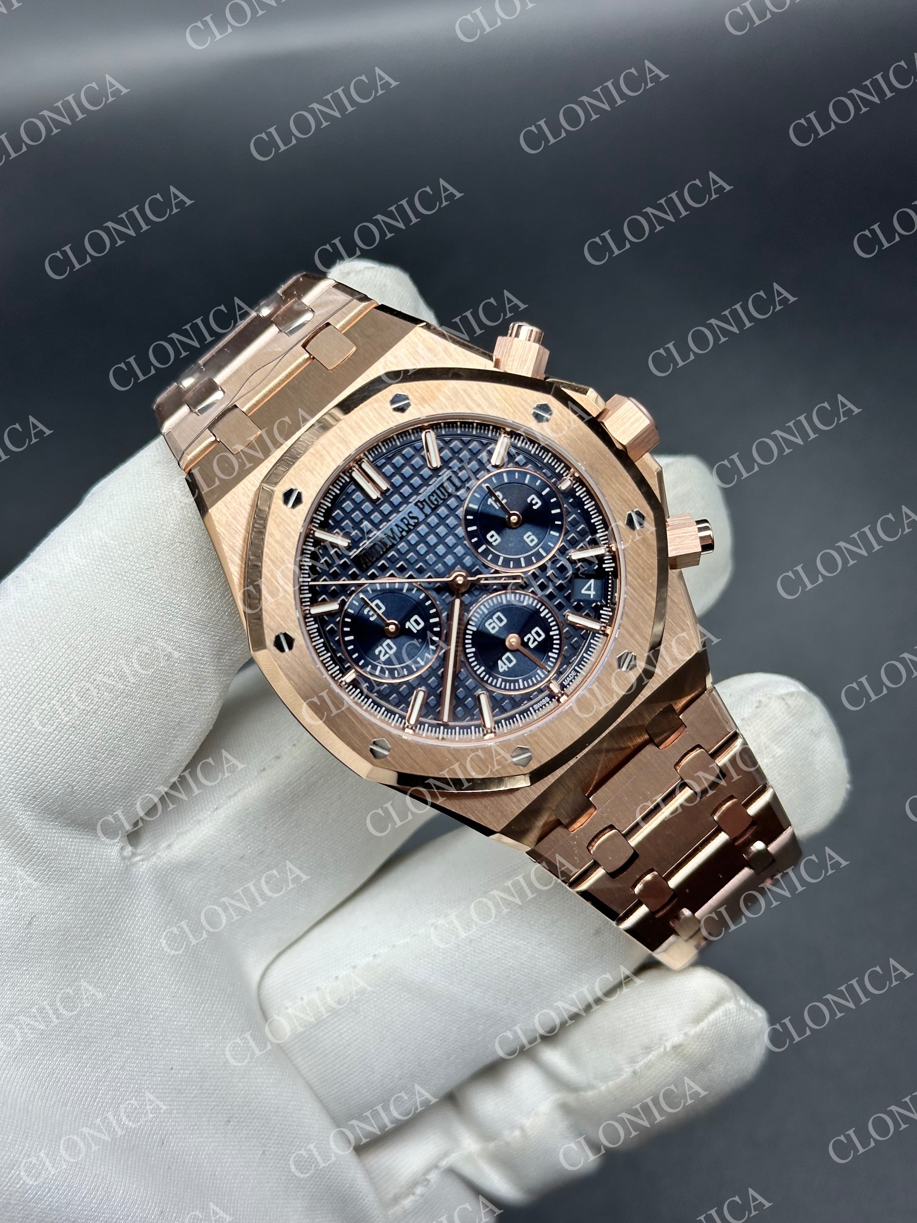 ROYAL OAK CHRONO 26240 RG BLUE DIAL ON RG BRACELET SA4401 SUPER CLONE — view 2