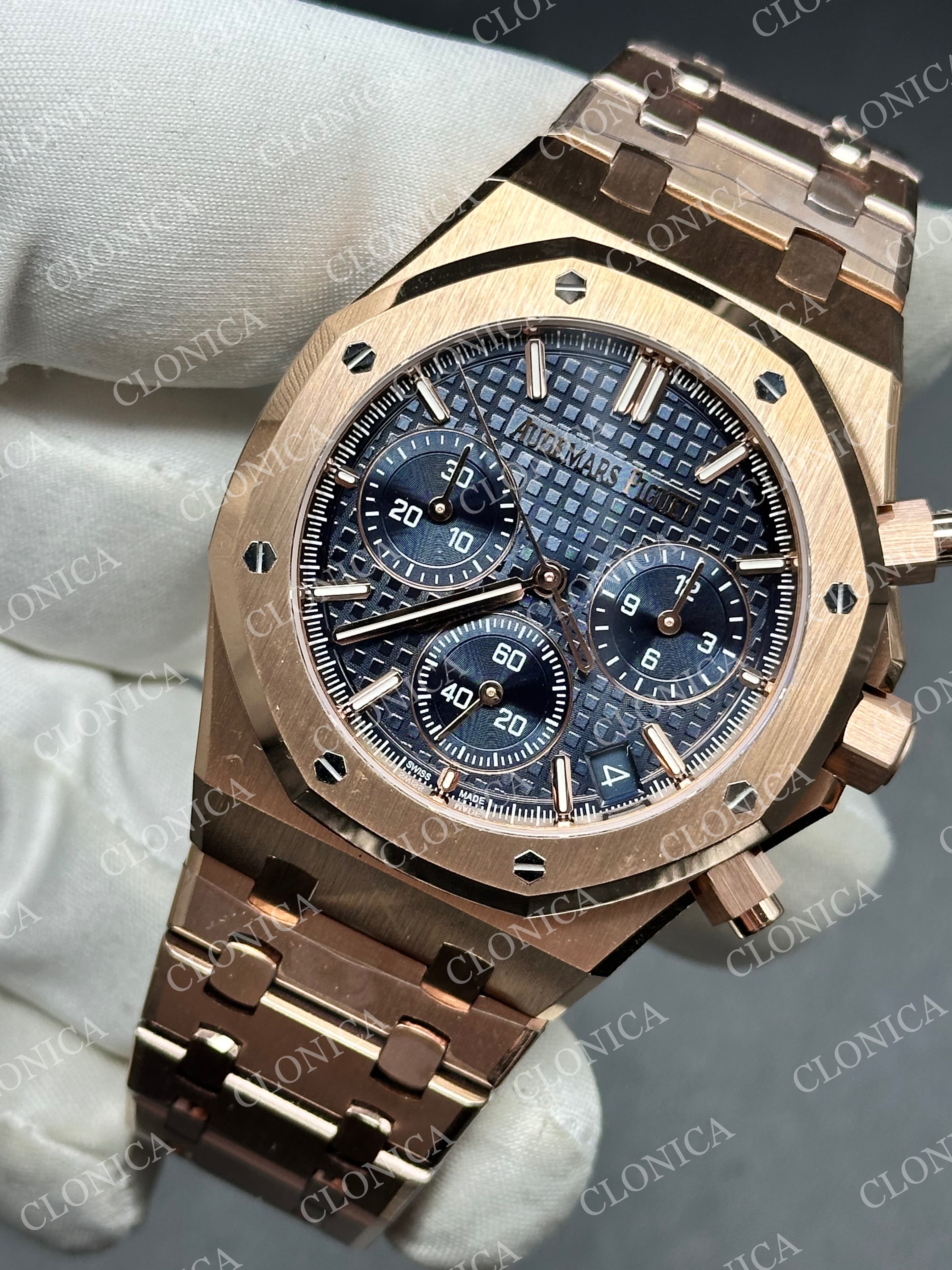 ROYAL OAK CHRONO 26240 RG BLUE DIAL ON RG BRACELET SA4401 SUPER CLONE — view 3