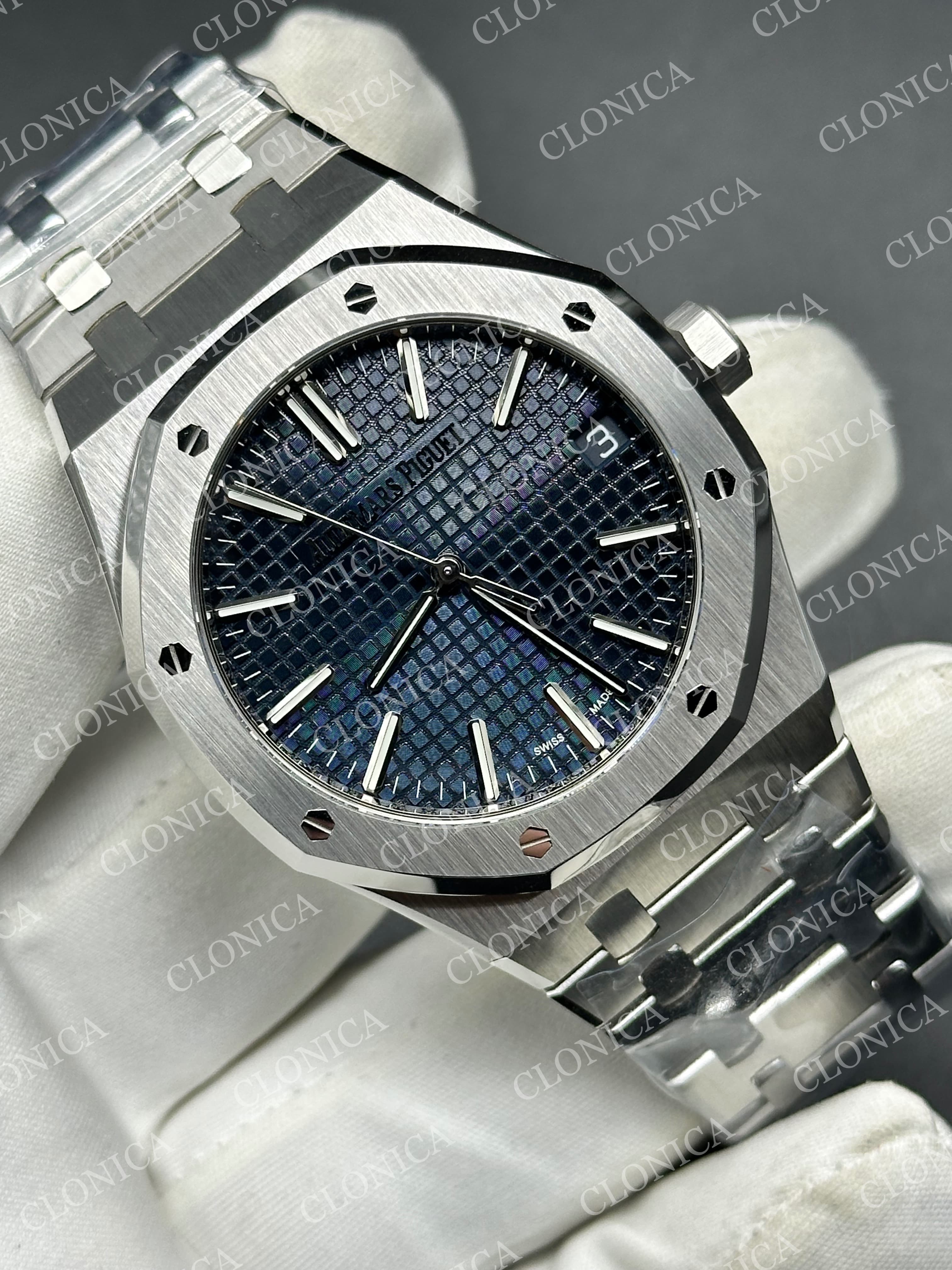 ROYAL OAK 41MM 15510 SS 1:1 BLUE TEXTURED DIAL ON SS BRACELET SUPER CLONE A4302 — view 2