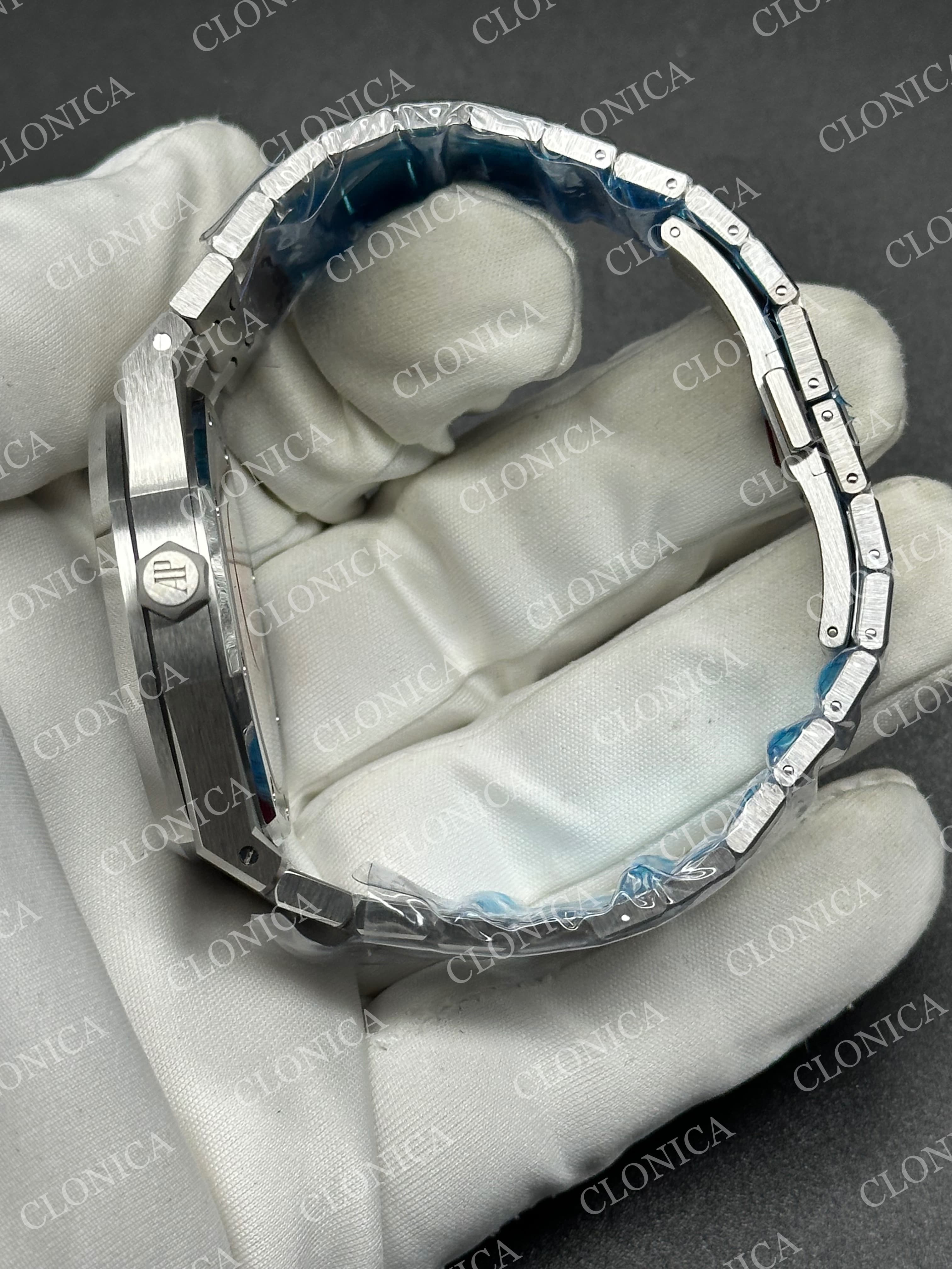 ROYAL OAK 41MM 15510 SS 1:1 BLUE TEXTURED DIAL ON SS BRACELET SUPER CLONE A4302 — view 4