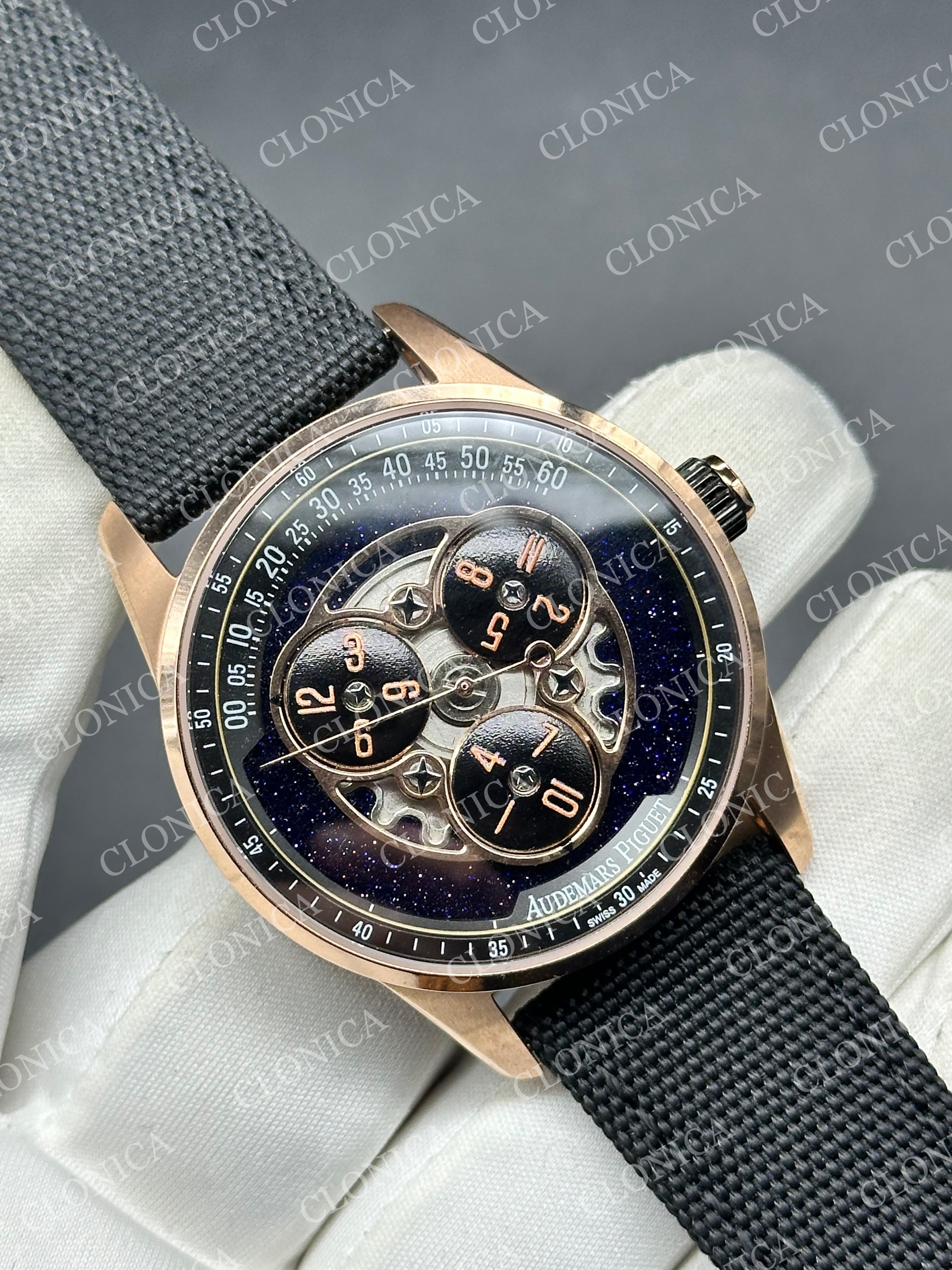 ROYAL OAK 41MM code 11.59 RG 1:1 BALCK/BLUE TEXTURED DIAL ON TEXTILE BRACELET SUPER CLONE A4302 — view 2