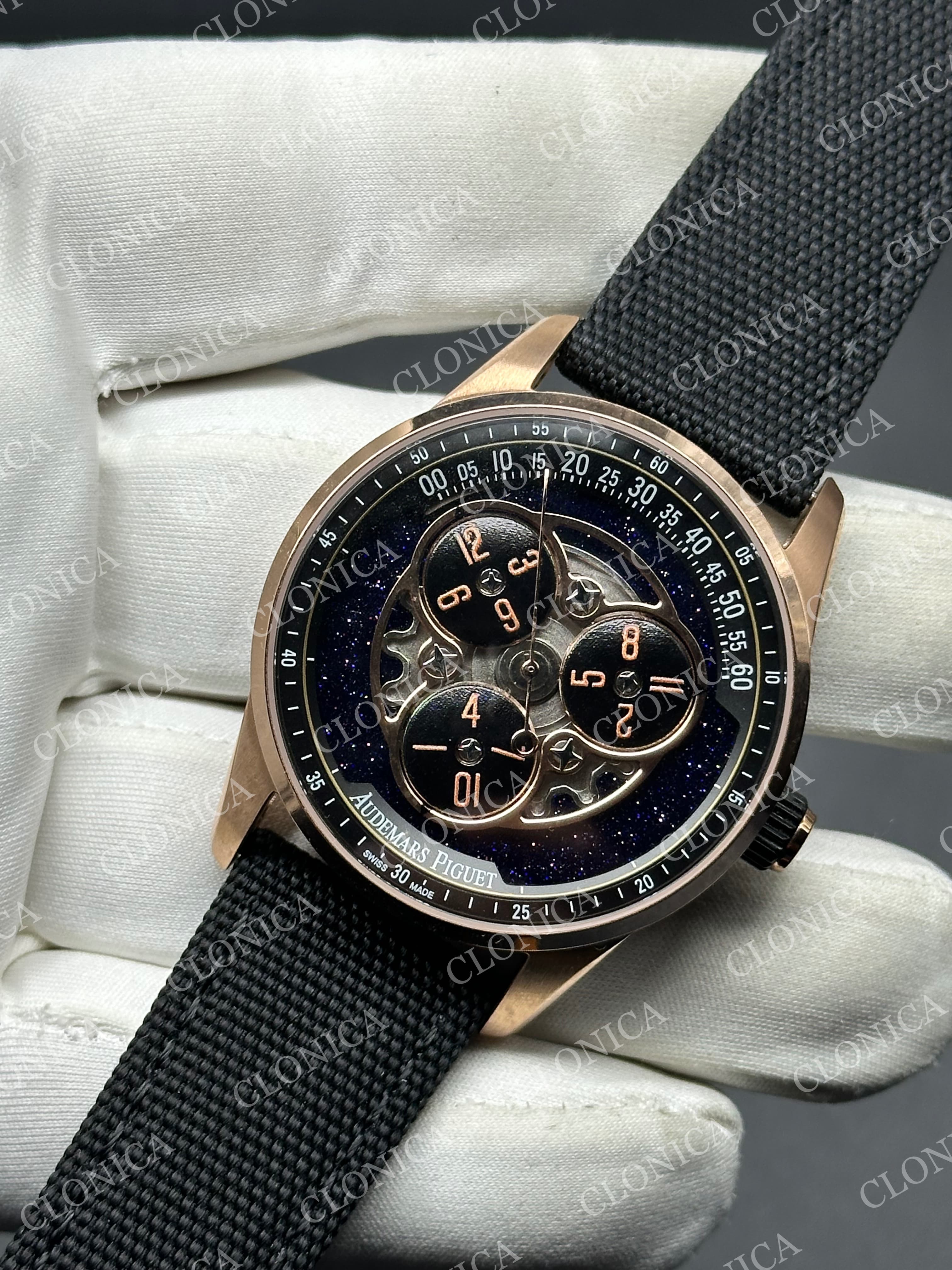 ROYAL OAK 41MM code 11.59 RG 1:1 BALCK/BLUE TEXTURED DIAL ON TEXTILE BRACELET SUPER CLONE A4302 — view 3