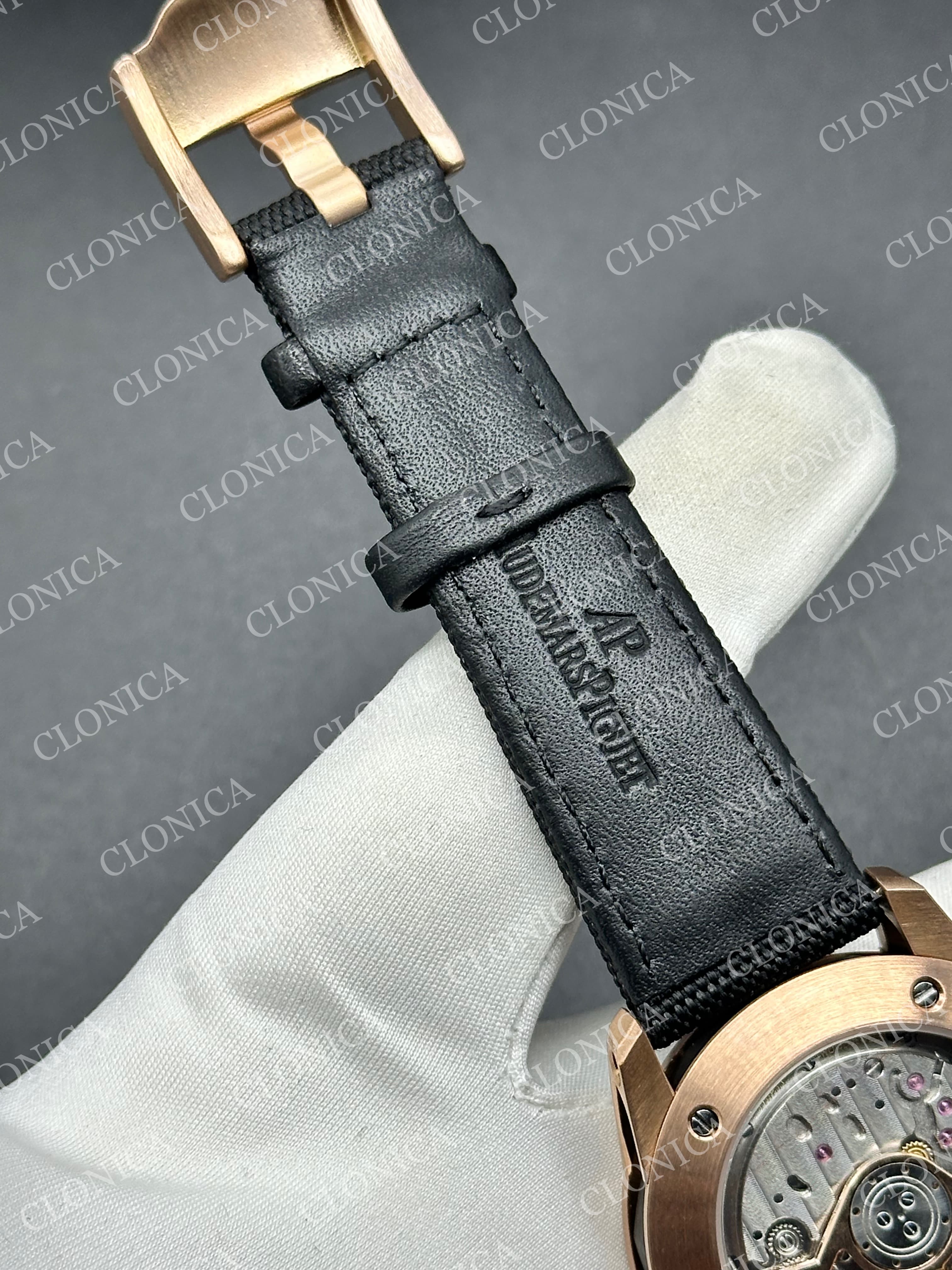 ROYAL OAK 41MM code 11.59 RG 1:1 BALCK/BLUE TEXTURED DIAL ON TEXTILE BRACELET SUPER CLONE A4302 — view 8