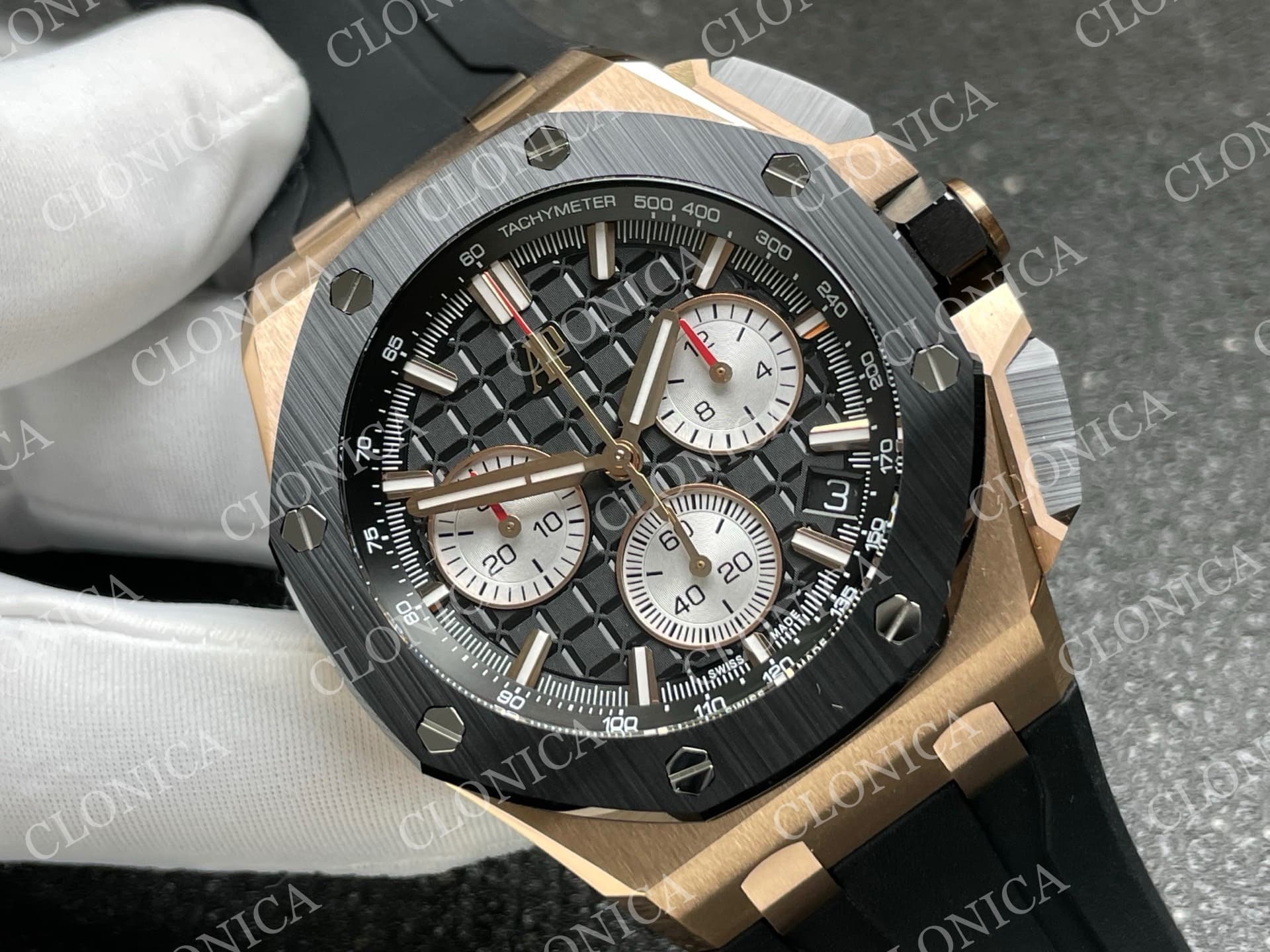 ROYAL OAK OFFSHORE 43MM 26420 CERAMIC BEZEL RG GAIN WEIGHT DDF 1:1 BLACK DIAL ON BLACK RUBBER STRAP DD4401 SUPER CLONE — view 2