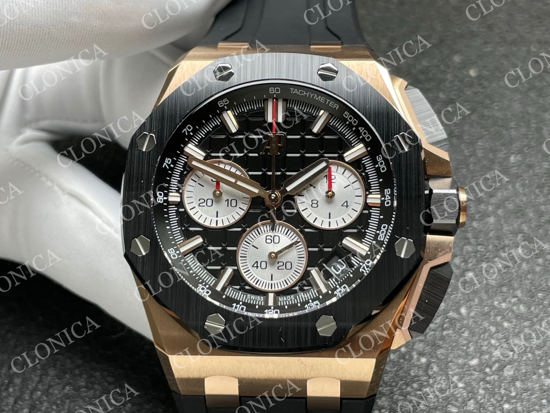 ROYAL OAK OFFSHORE 43MM 26420 CERAMIC BEZEL RG GAIN WEIGHT DDF 1:1 BLACK DIAL ON BLACK RUBBER STRAP DD4401 SUPER CLONE — view 3