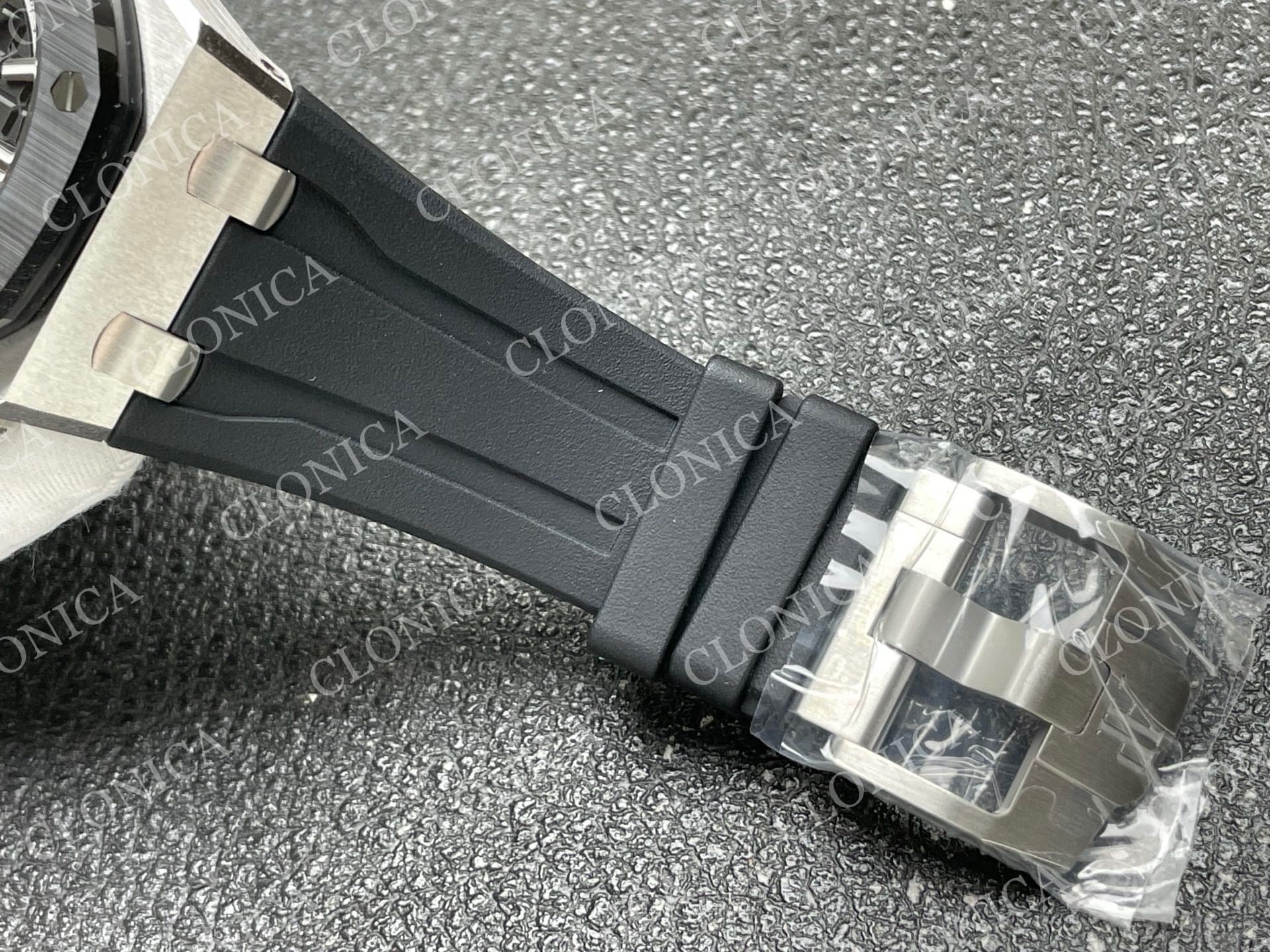 ROYAL OAK OFFSHORE 43MM 26420 CERAMIC BEZEL SS DDF 1:1 BLACK DIAL ON BLACK RUBBER STRAP DD4401 SUPER CLONE — view 5
