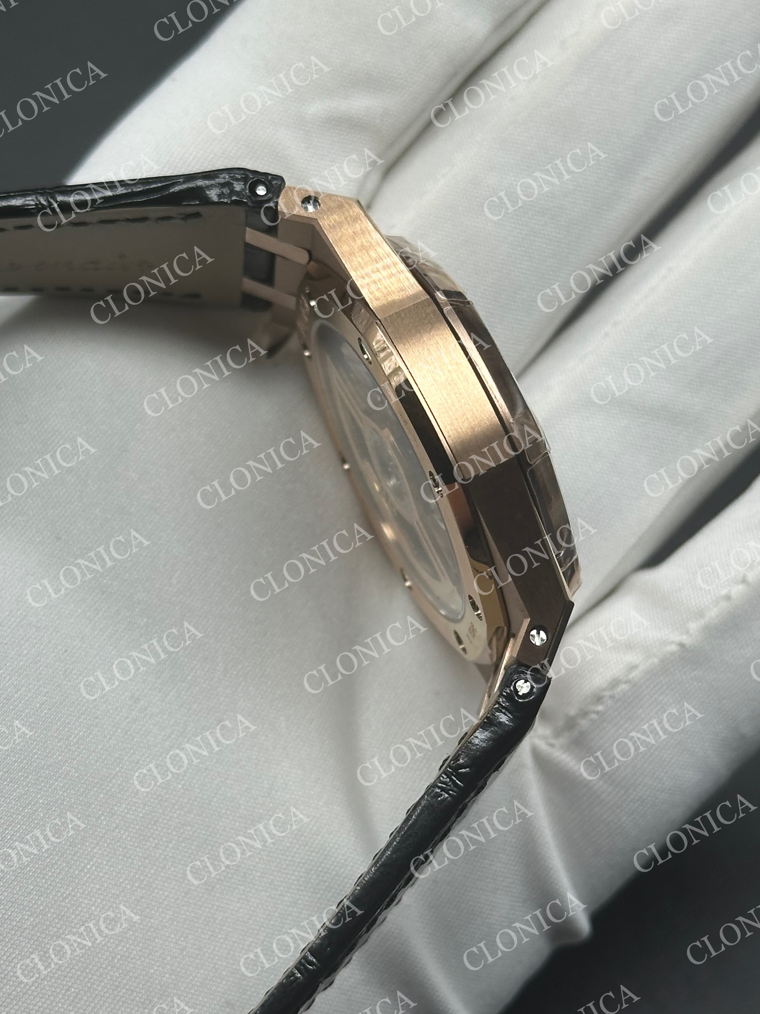 ROYAL OAK 41MM 15510 RG 1:1 BLACK TEXTURED DIAL ON LEATHER BRACELET SUPER CLONE A4302 — view 6
