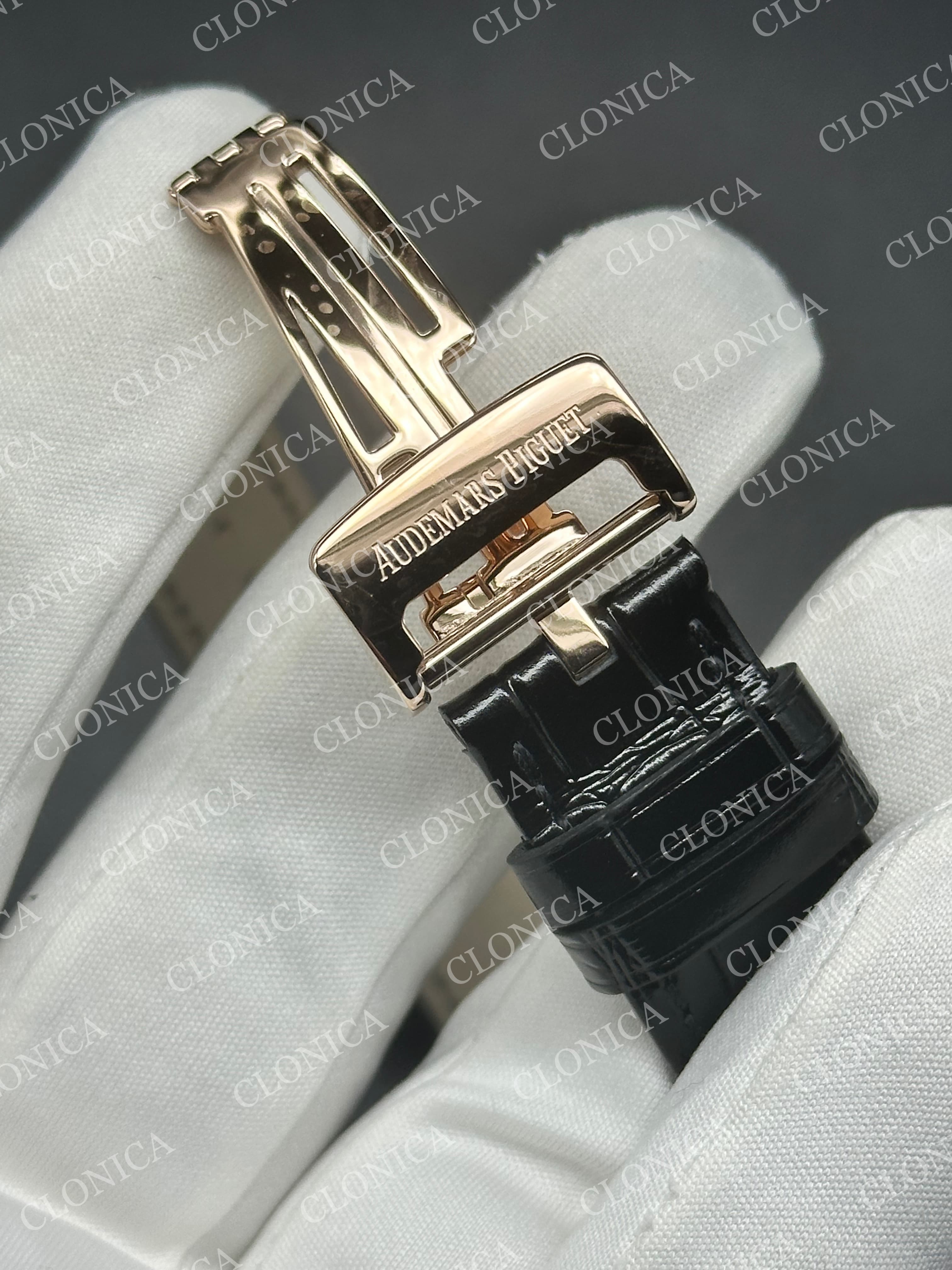 ROYAL OAK 41MM 15510 RG 1:1 BLACK TEXTURED DIAL ON LEATHER BRACELET SUPER CLONE A4302 — view 7