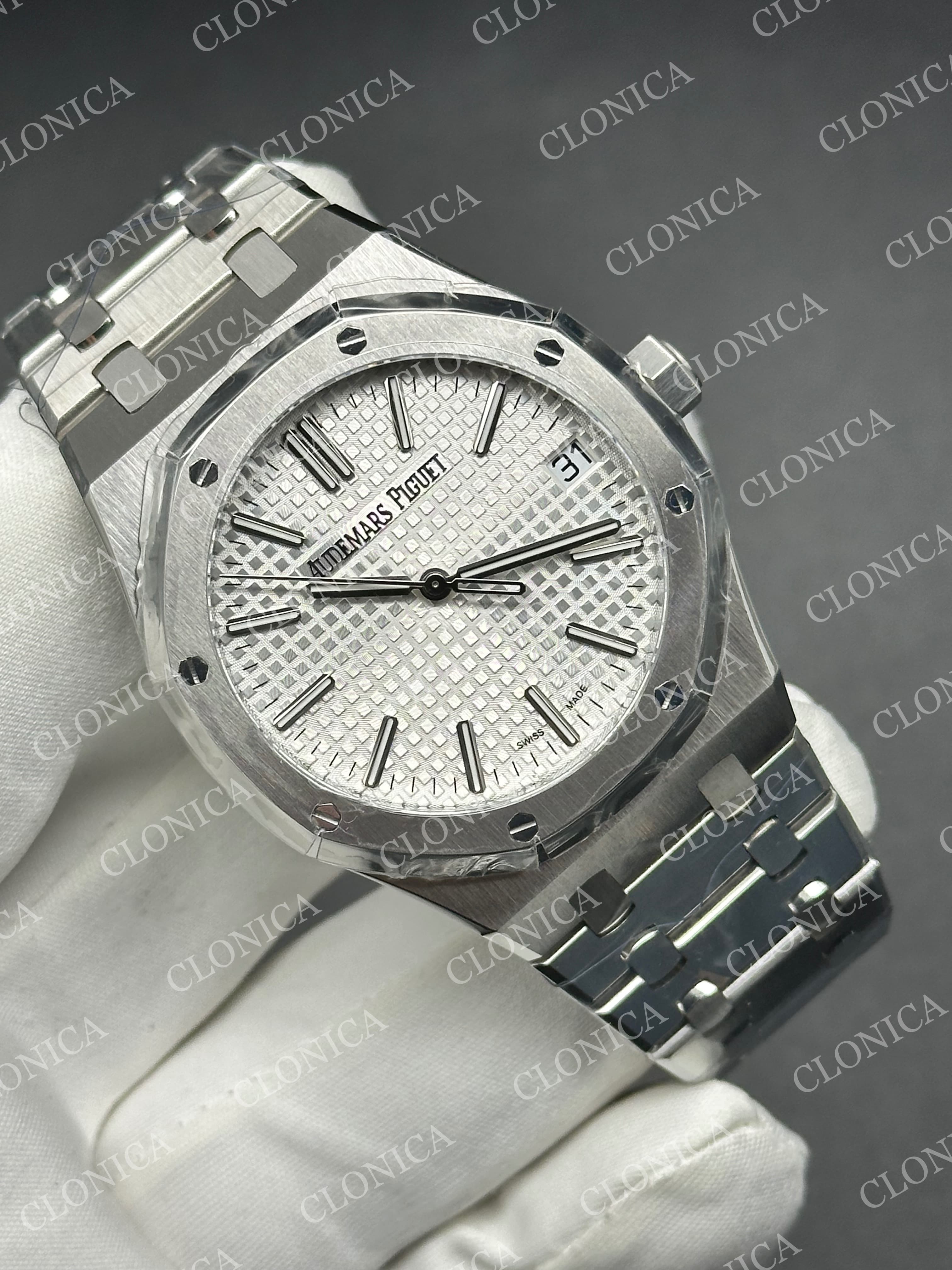 ROYAL OAK 41MM 15510 SS 1:1 WHITE TEXTURED DIAL ON SS BRACELET SUPER CLONE A4302 — view 2