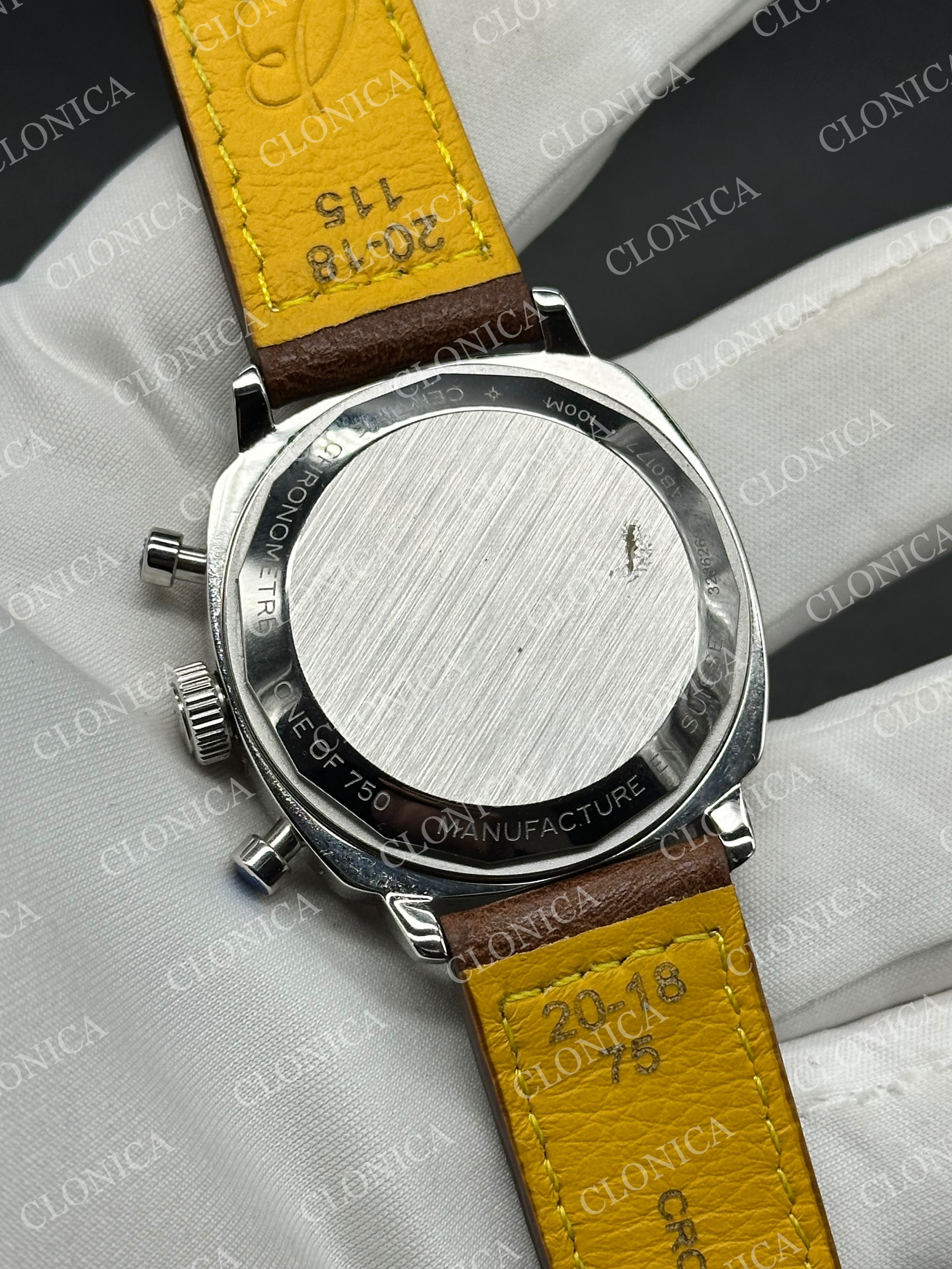 TOP TIME B01 RACING 1:1 BLACK/WHITE DIAL ON BROWN LEATHER STRAP A7750 — view 5