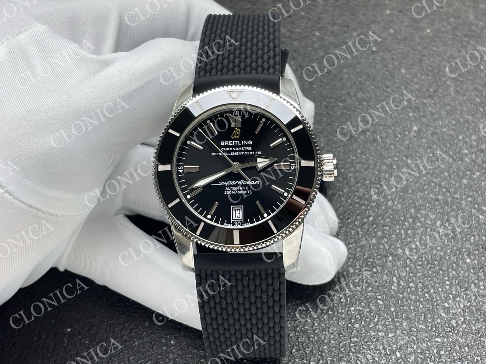 SUPEROCEAN 42MM AB2010 SS BLACK DIAL BLACK CERAMIC BEZEL ON BLACK RUBBER STRAP A2824 — view 1
