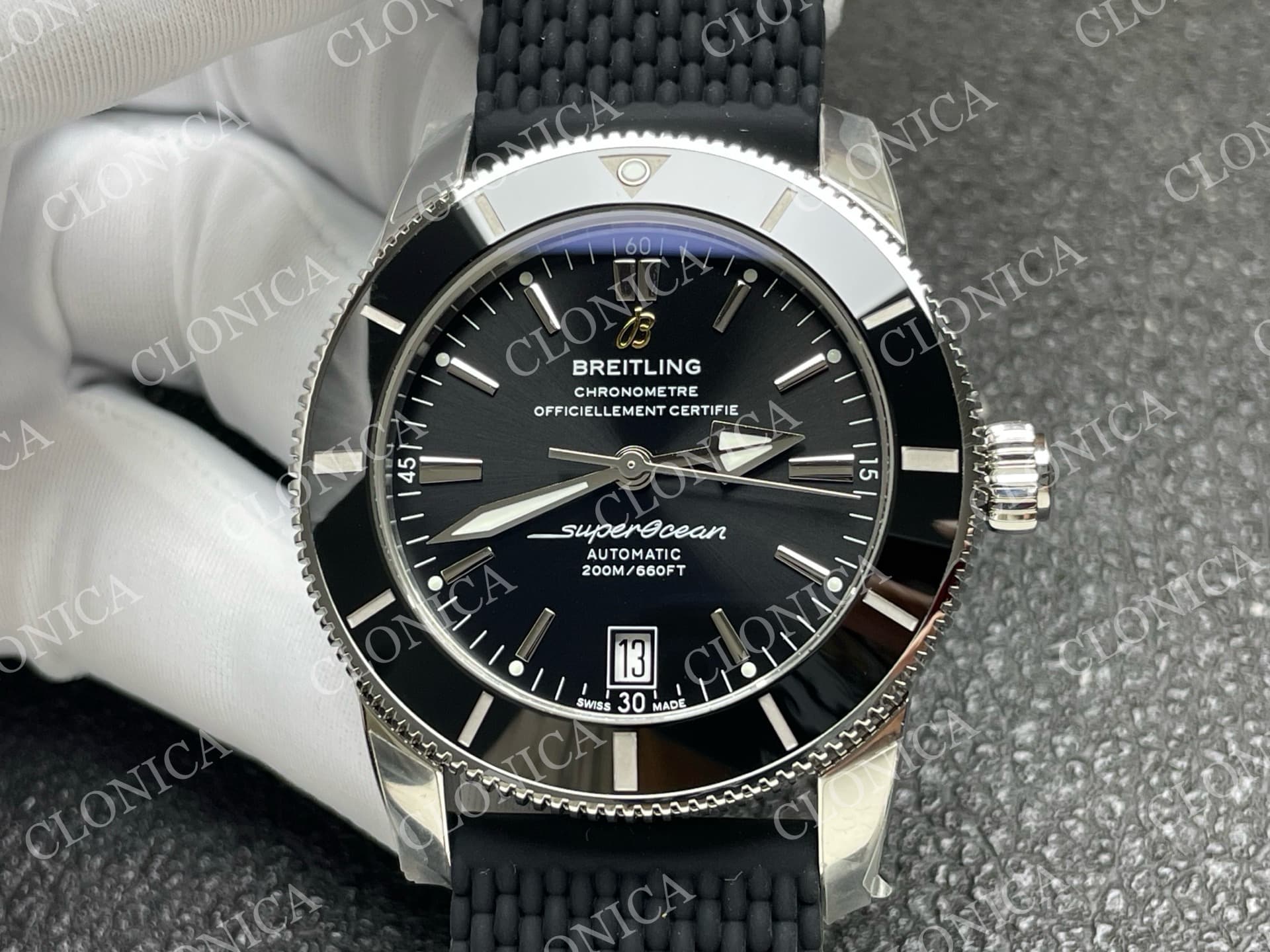 SUPEROCEAN 42MM AB2010 SS BLACK DIAL BLACK CERAMIC BEZEL ON BLACK RUBBER STRAP A2824 — view 3