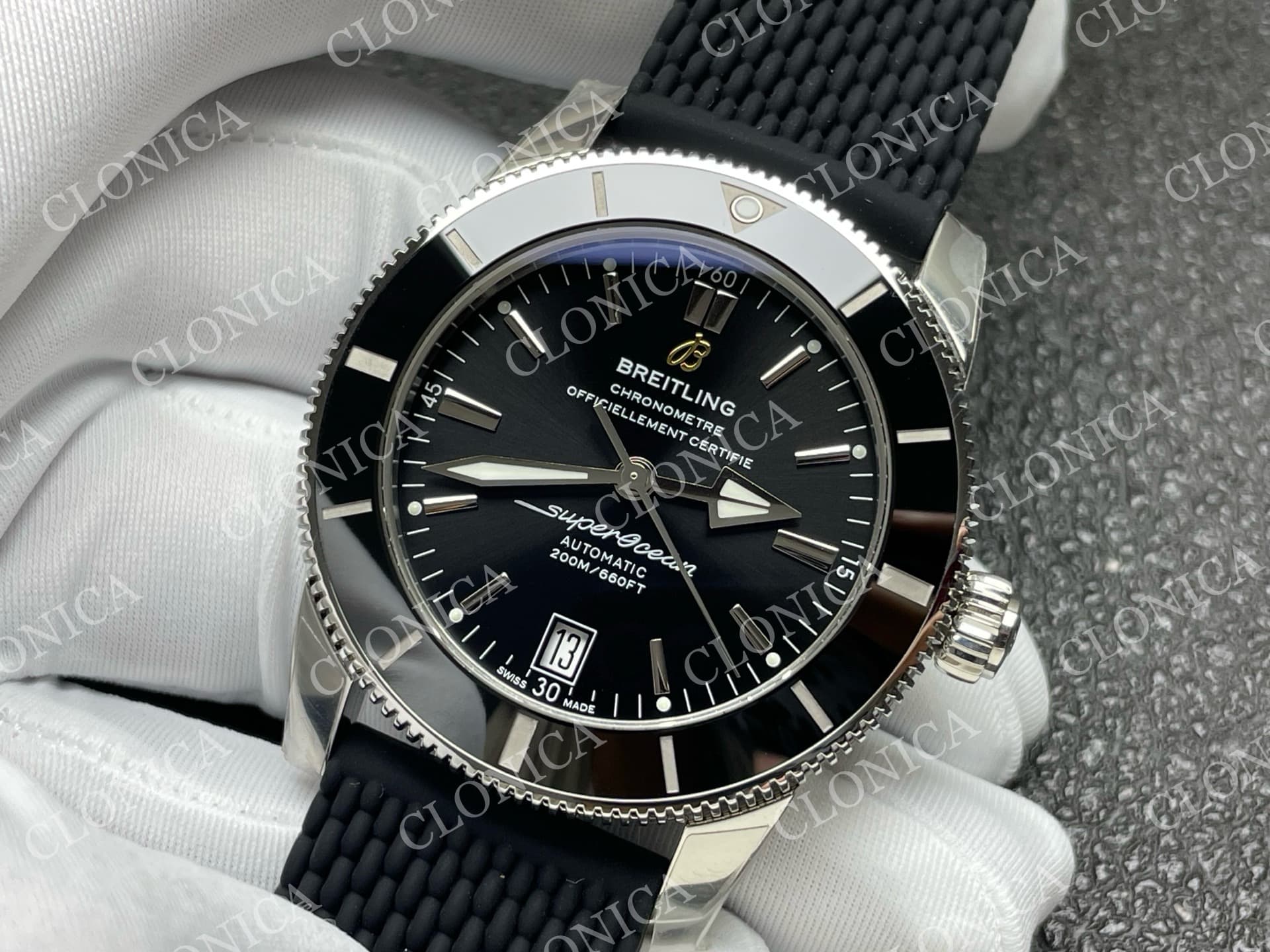 SUPEROCEAN 42MM AB2010 SS BLACK DIAL BLACK CERAMIC BEZEL ON BLACK RUBBER STRAP A2824 — view 4