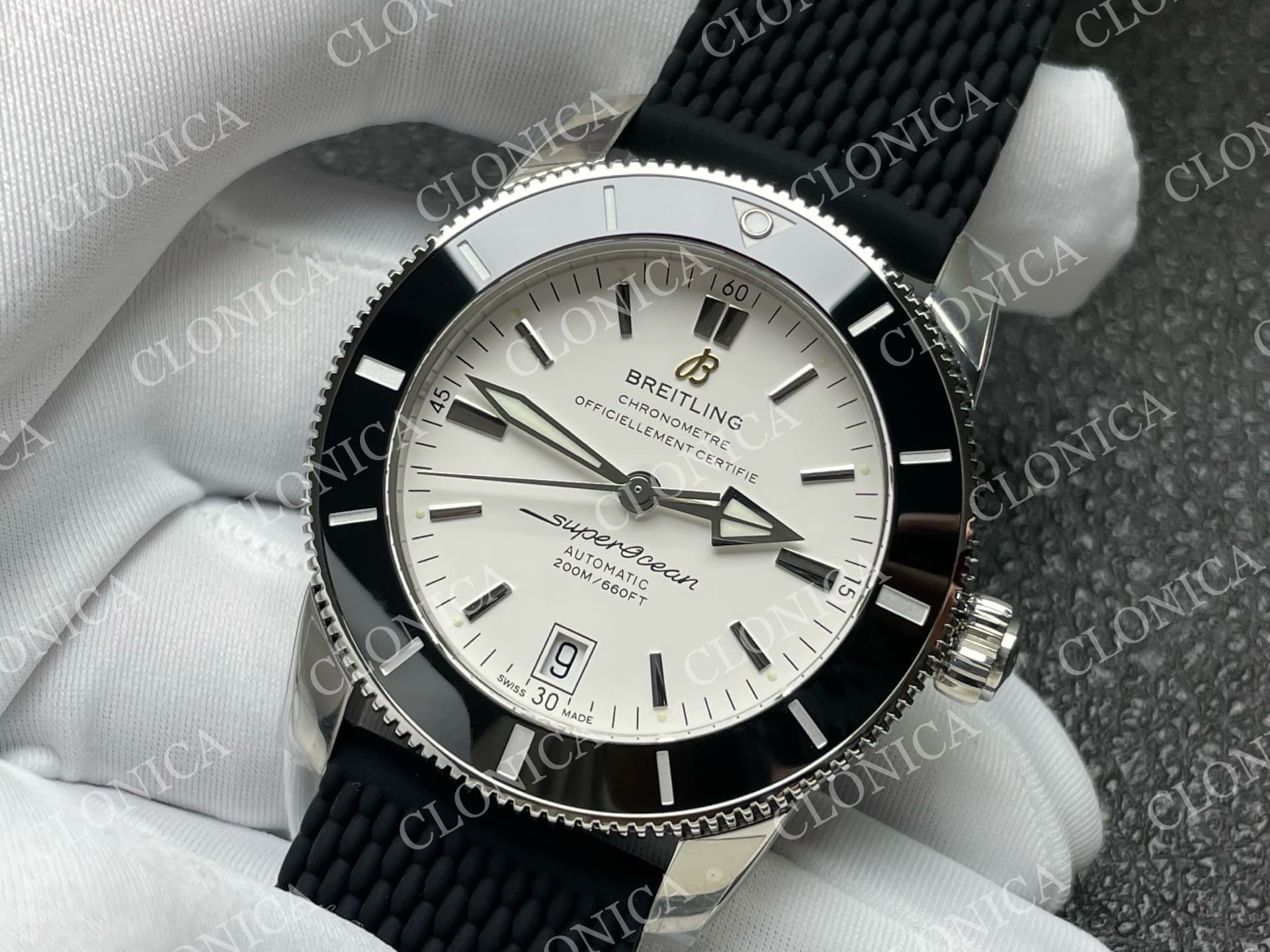 SUPEROCEAN 42MM AB2010 SS WHITE DIAL BLACK CERAMIC BEZEL ON BLACK RUBBER STRAP A2824 — view 4