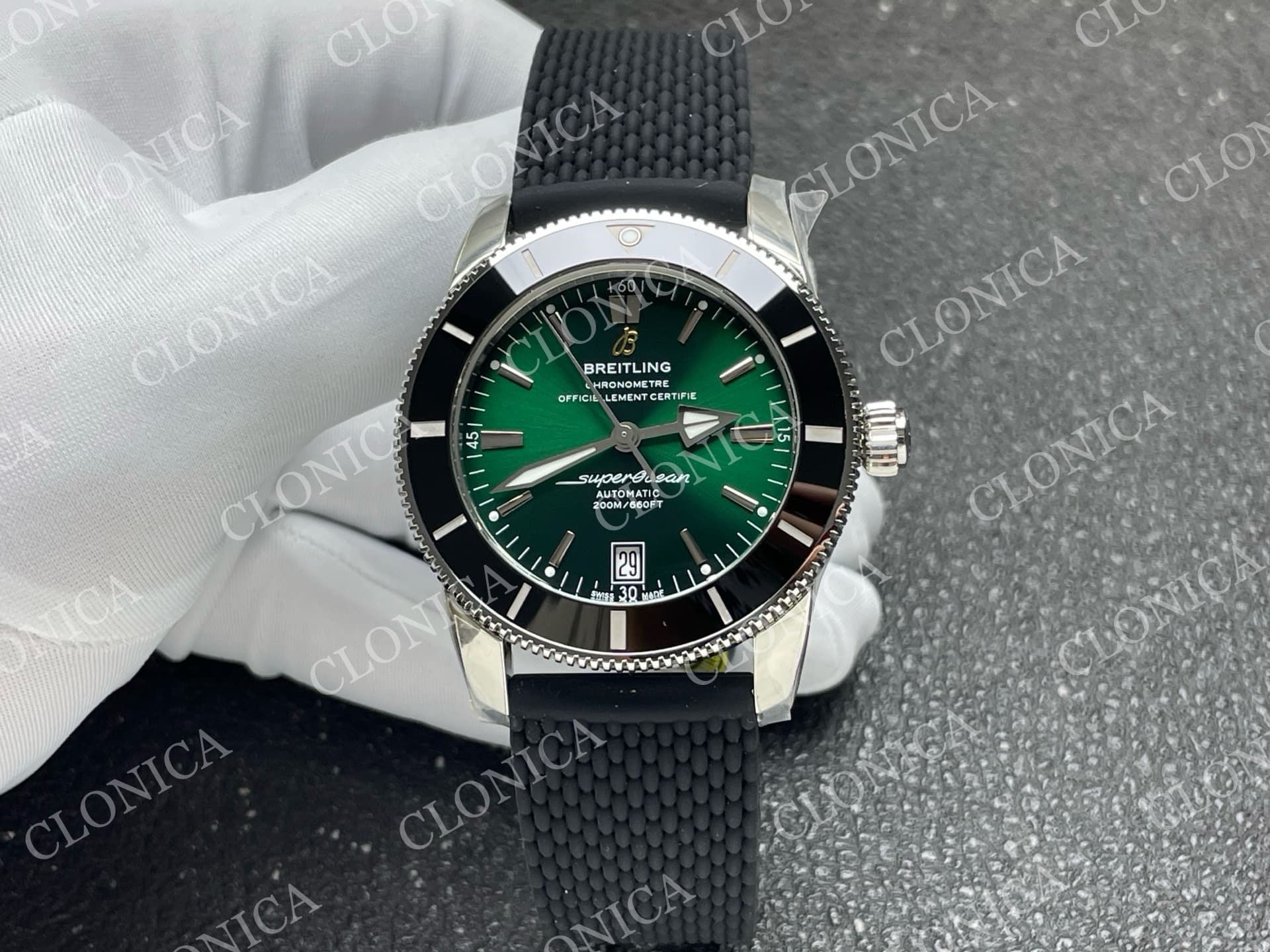SUPEROCEAN 42MM AB2010 SS GREEN DIAL BLACK CERAMIC BEZEL ON BLACK RUBBER STRAP A2824 — view 1