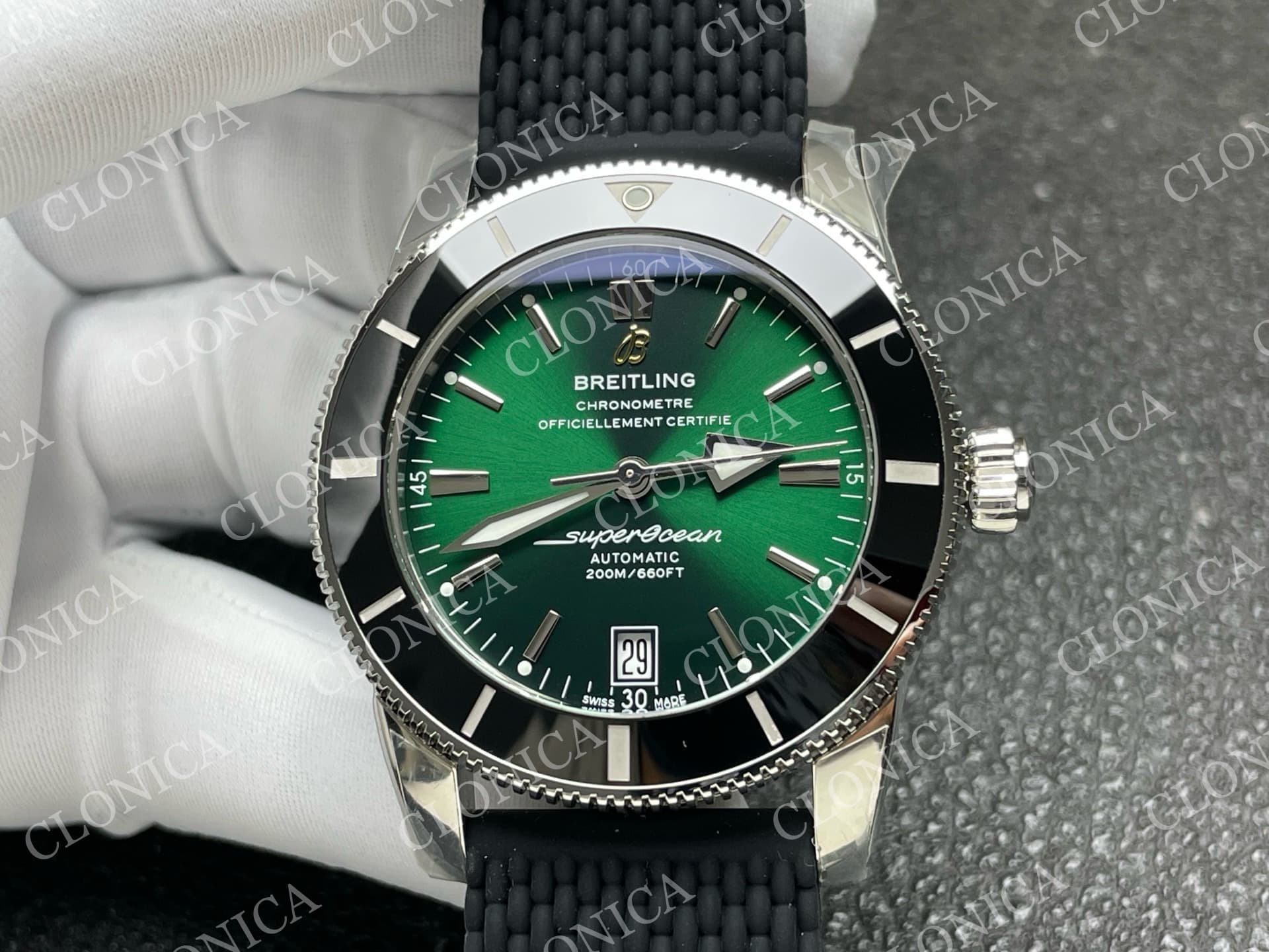 SUPEROCEAN 42MM AB2010 SS GREEN DIAL BLACK CERAMIC BEZEL ON BLACK RUBBER STRAP A2824 — view 3