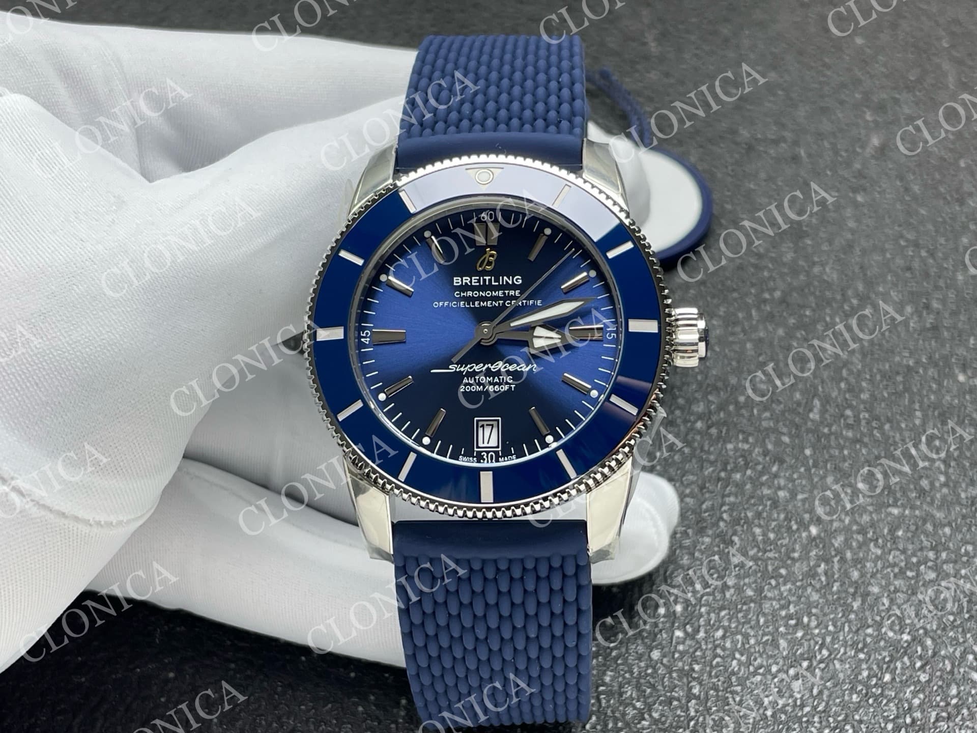 SUPEROCEAN 42MM AB2010 SS BLUE DIAL BLUE CERAMIC BEZEL ON BLUE RUBBER STRAP A2824 — view 1