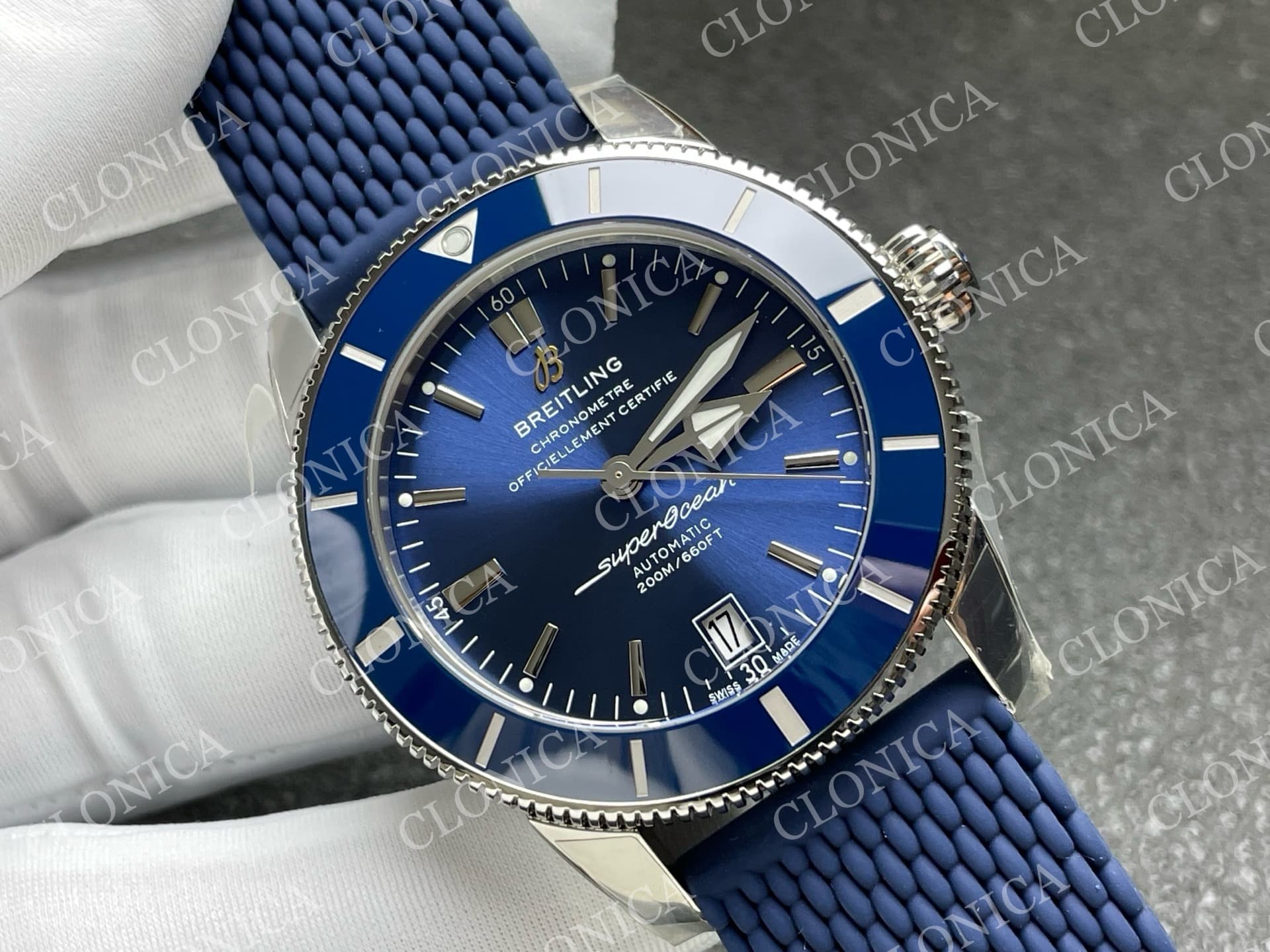 SUPEROCEAN 42MM AB2010 SS BLUE DIAL BLUE CERAMIC BEZEL ON BLUE RUBBER STRAP A2824 — view 2