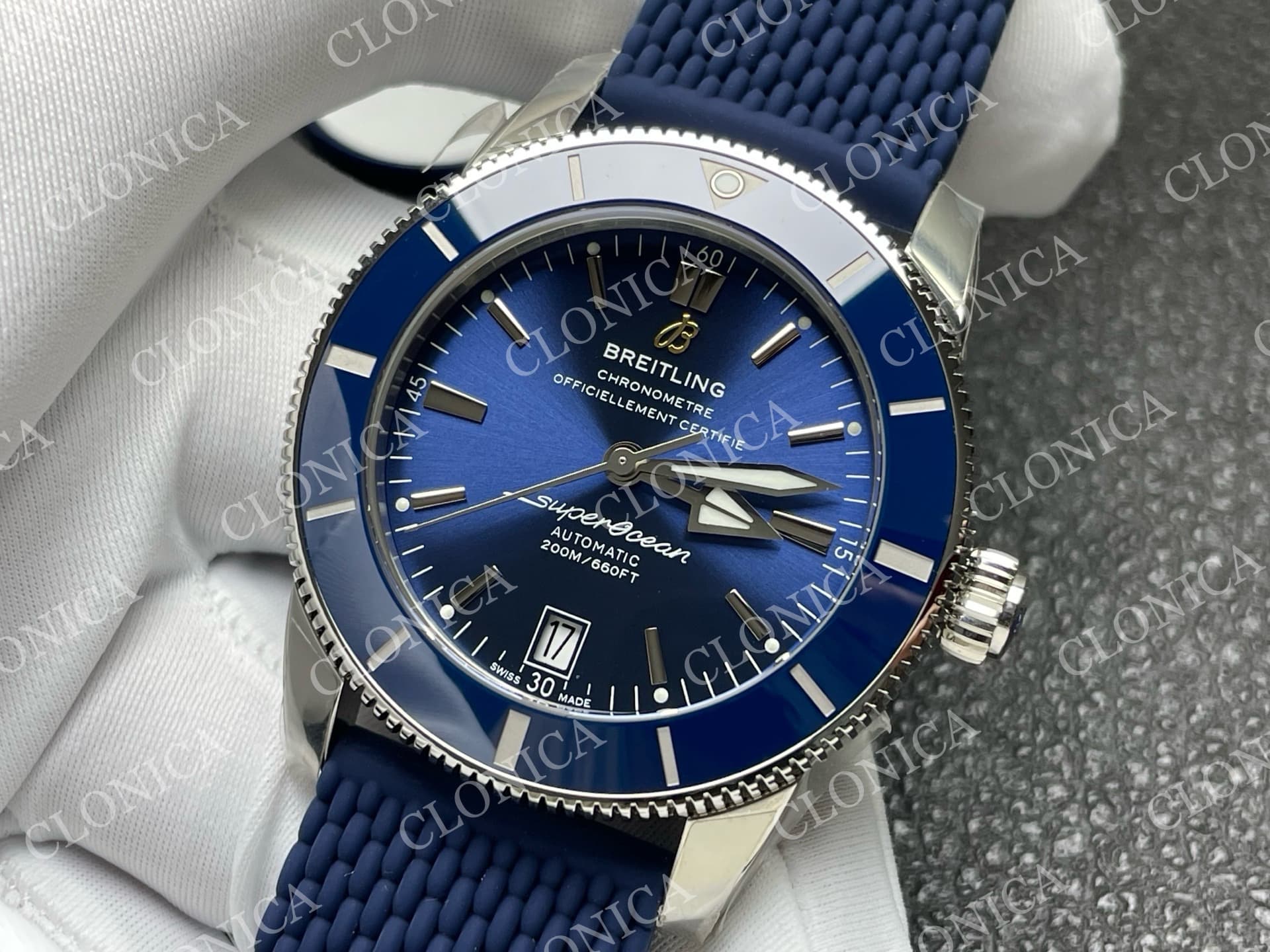 SUPEROCEAN 42MM AB2010 SS BLUE DIAL BLUE CERAMIC BEZEL ON BLUE RUBBER STRAP A2824 — view 4