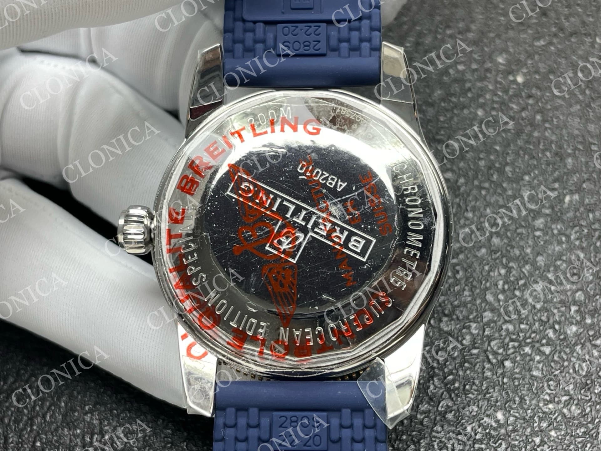 SUPEROCEAN 42MM AB2010 SS/RG BLUE DIAL BLUE CERAMIC BEZEL ON BLUE RUBBER STRAP A2824 — view 8