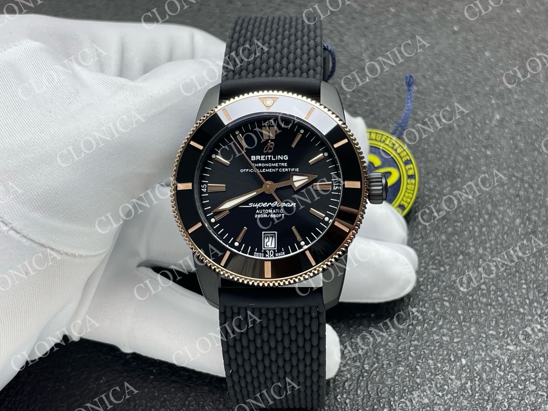 SUPEROCEAN 42MM AB2010 RG BLACK DIAL BLACK CERAMIC BEZEL ON BLACK RUBBER STRAP A2824 — view 1
