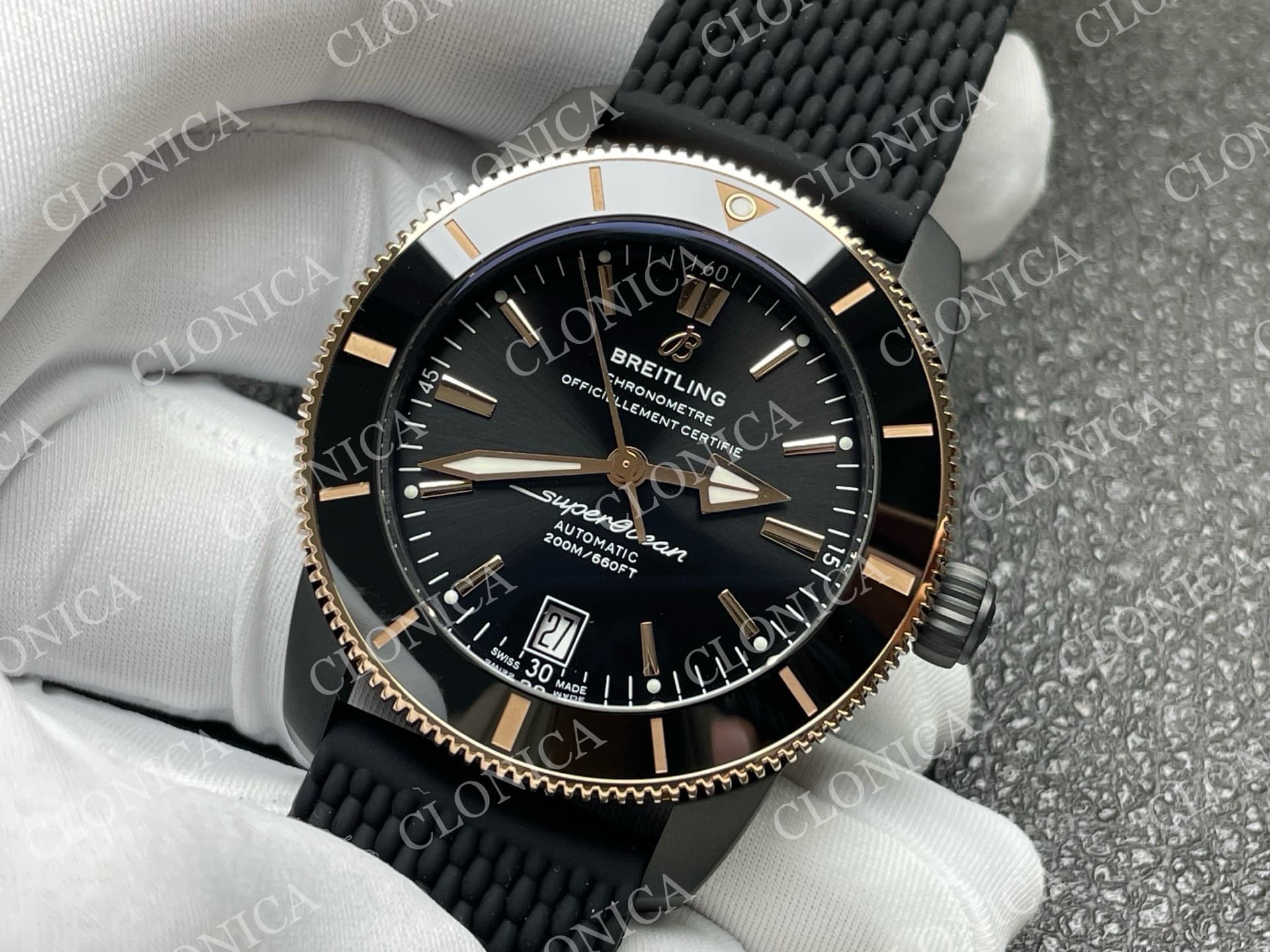 SUPEROCEAN 42MM AB2010 RG BLACK DIAL BLACK CERAMIC BEZEL ON BLACK RUBBER STRAP A2824 — view 4