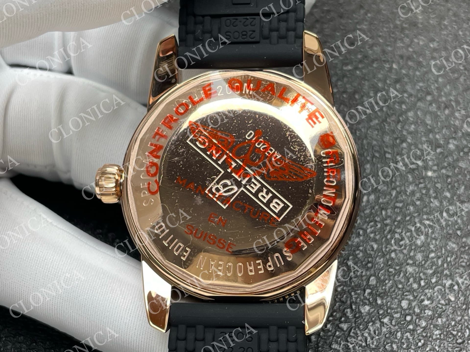 SUPEROCEAN 42MM AB2010 RG BLACK DIAL BLACK CERAMIC BEZEL ON BLACK RUBBER STRAP A2824 — view 8