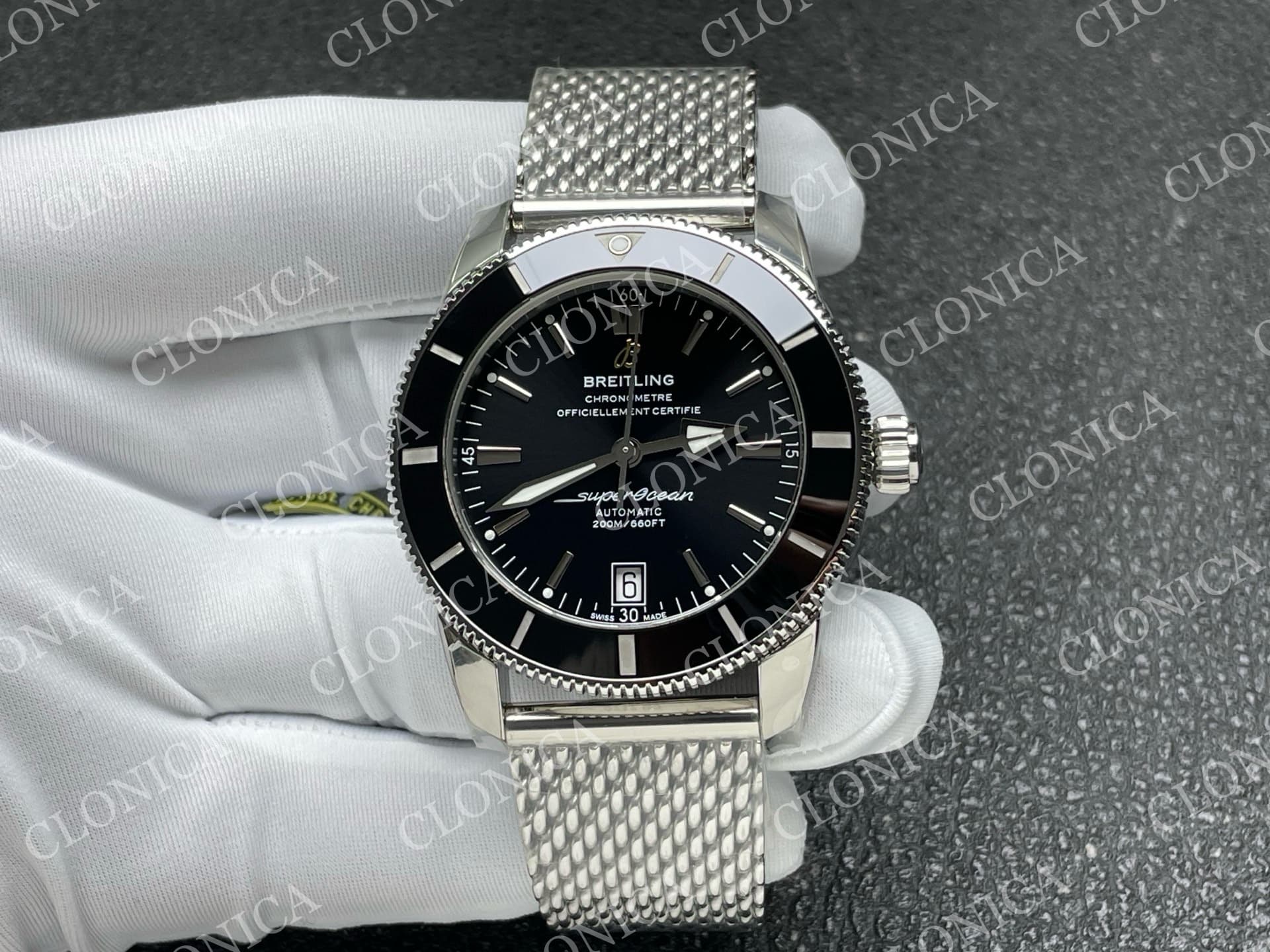 SUPEROCEAN 42MM AB2010 SS BLACK DIAL BLACK CERAMIC BEZEL ON SS BRACELET A2824 — view 1